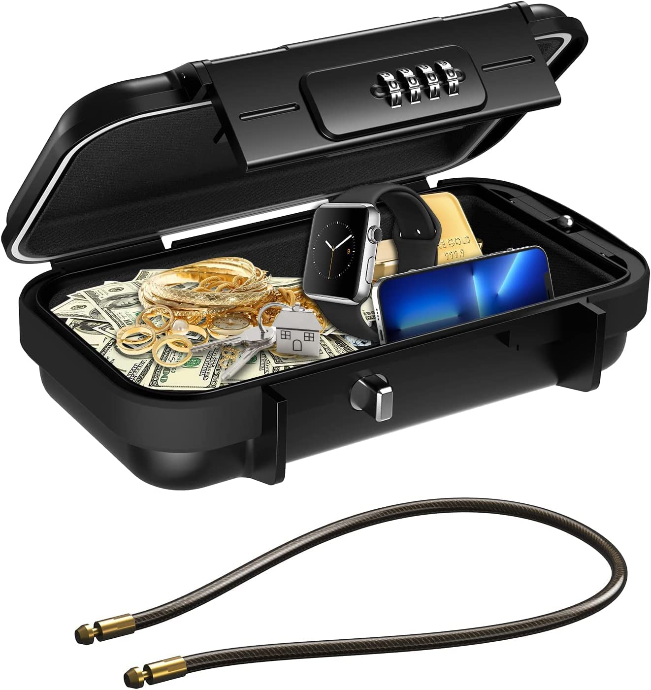 【New Version】Amir Portable Safe Box, Combination Security Case Lockbox with Code, Waterproof Anti-Theft Mini Travel Safe Box with Removable Chain, Security Box for Home,Office - Black