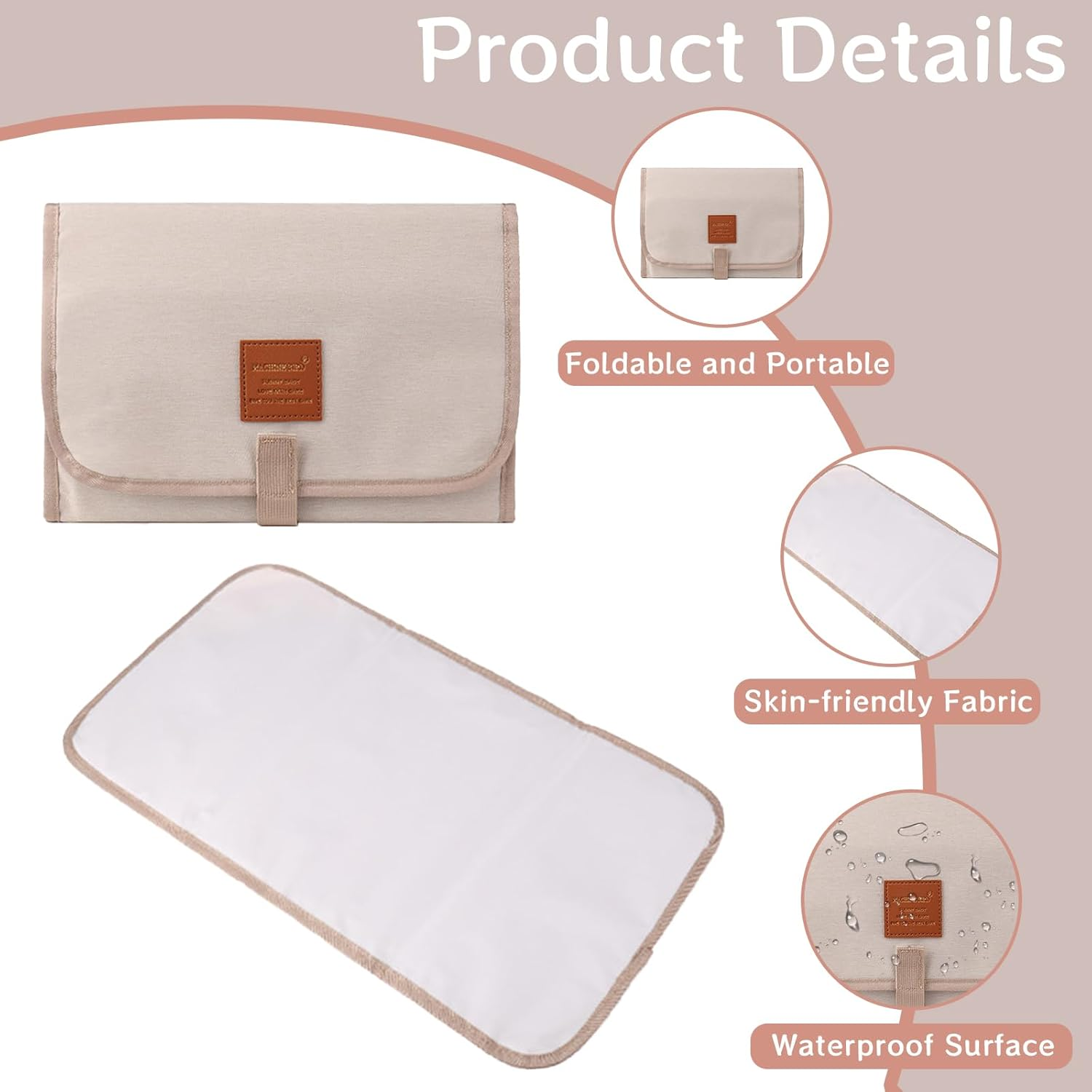 Baby Changing Mat,Portable Changing Mat,Foldable Travel Nappy Changing Mat,Lightweight,Wipeable,Skin-Friendly Fabric,Suitable for Home and Outdoor Use image number 5