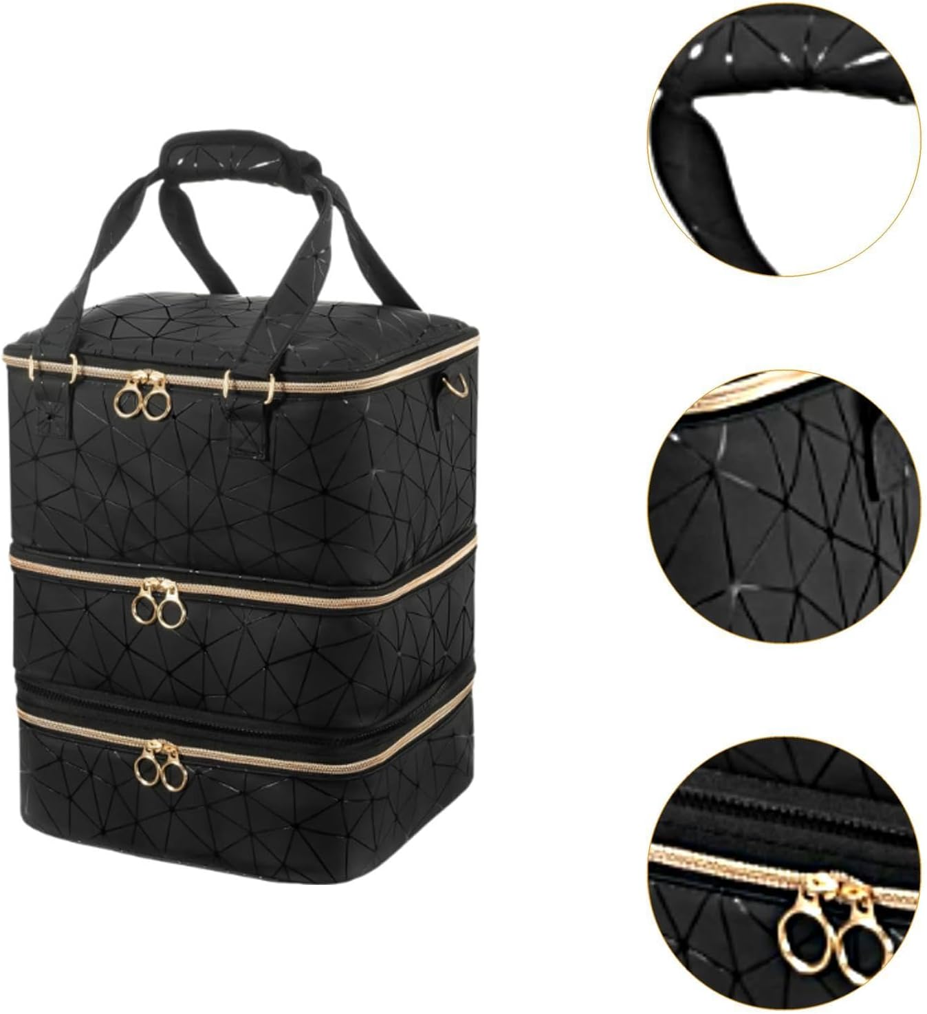 Perfk Nail Polish Organizer Detachable PU Leather Travel Nail Supplies Bag Three Layers Holds 84 Bottles for Nail Polish Nail Lamp image number 2