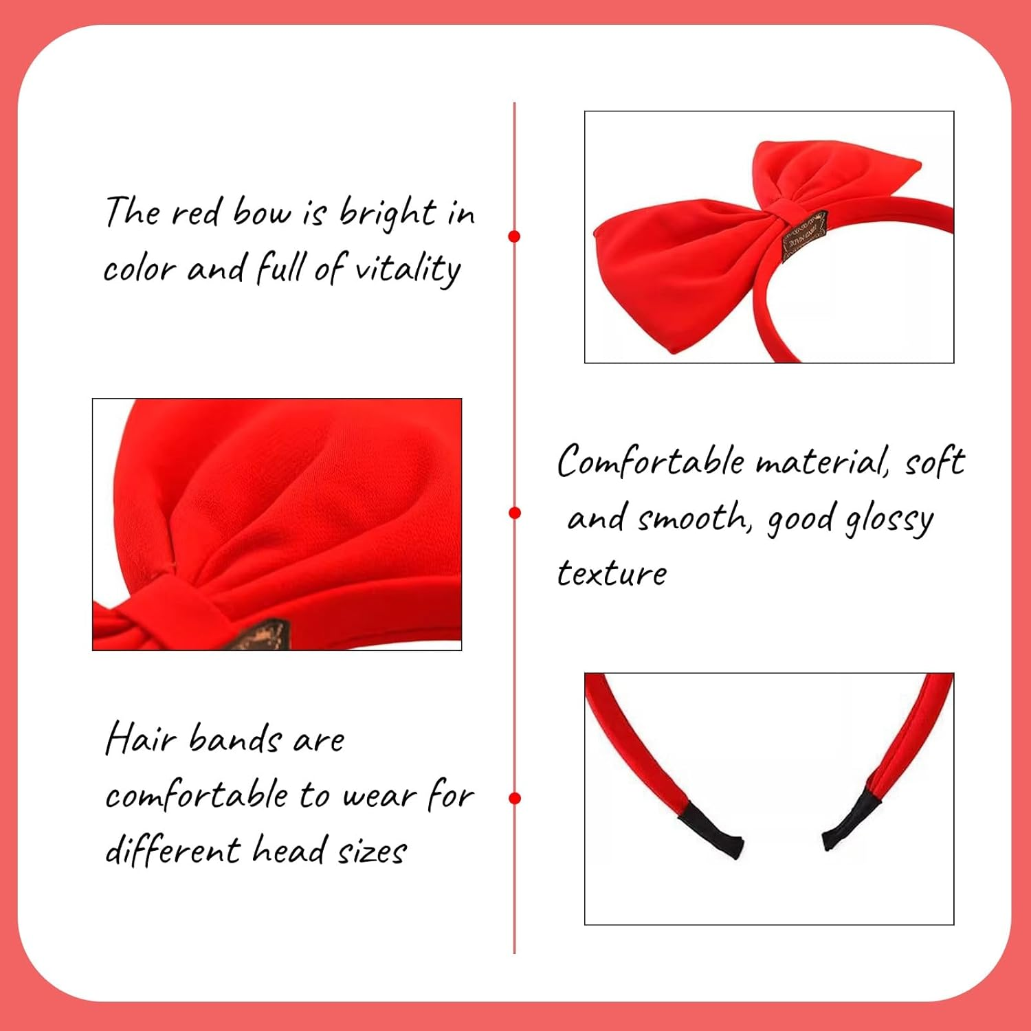 Axvxby Bow Headbands, Big Bows for Girls and Women, Red Bow Headbands Valentine'S Day Christmas Headbands Party Cosplay Hair Accessories (Red) image number 4