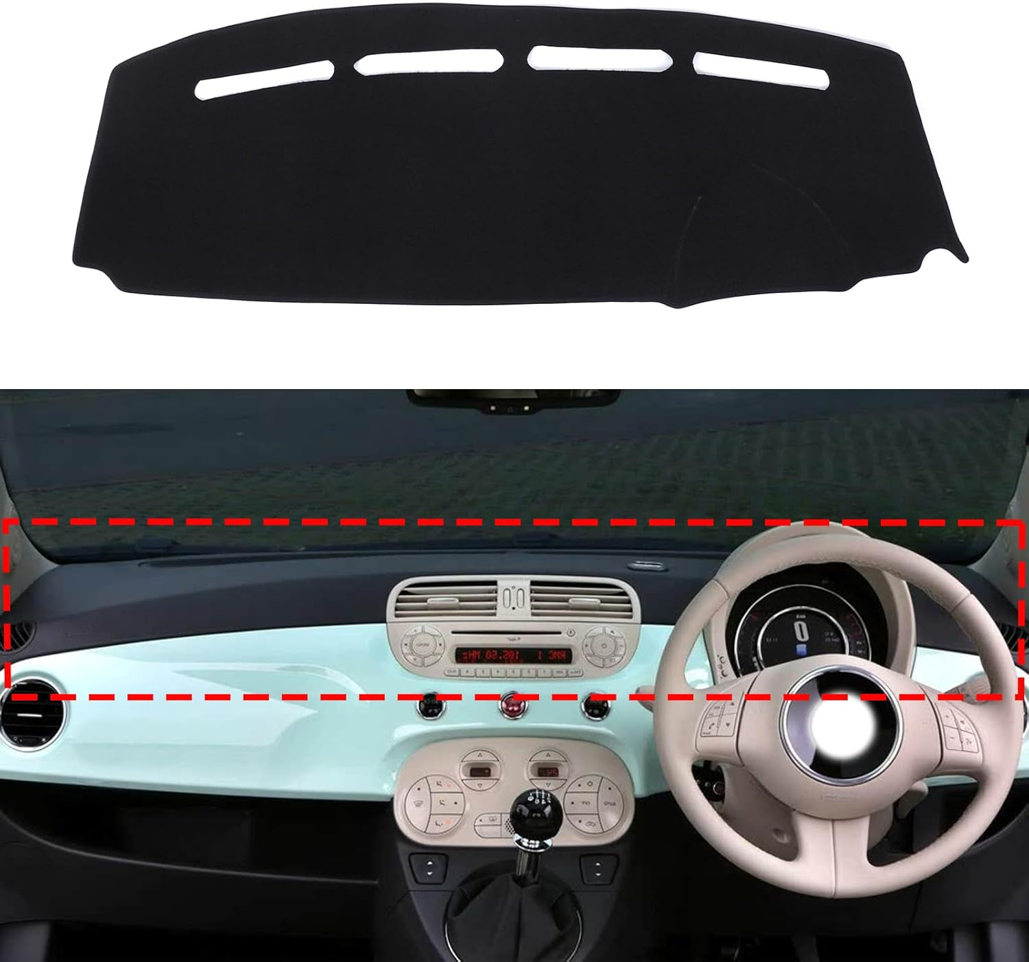 Yinaniutos Dash Mat Compatible with Fiat 500 2008-2023 Accessories | Polyester Fiber Dashboard Cover Sunshade Pad | RHD Version (Black) image number 5