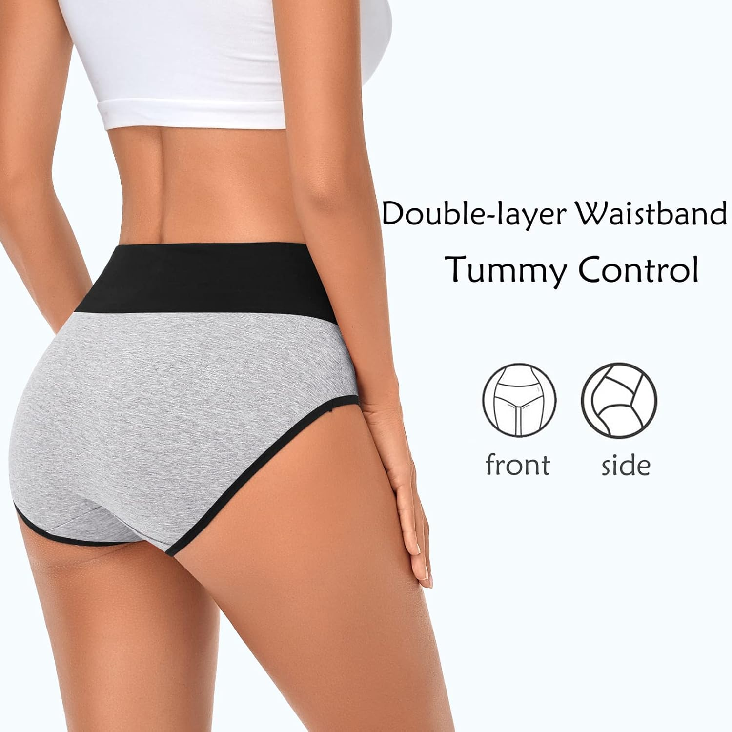 High Waisted Underwear for Women Cotton No Muffin Top Full Coverage Briefs Soft Stretch Ladies Panties 5 Pack