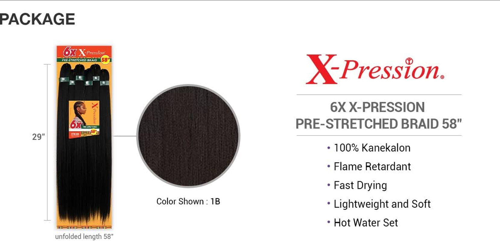 Sensationnel Braids African Collection 6X X-Pression Pre-Stretched Braid 58" (1-PACK, 1B) image number 4