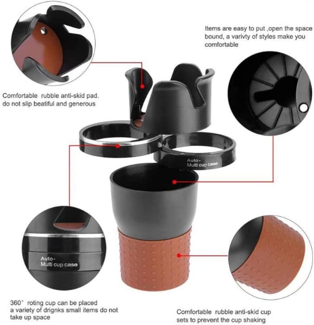 Car Cup Holder Organizer, 5 in 1 Multifunctional 360&deg; Rotating Car Cup Holder Insert,Car Multi Cup Holder Extender, Adjustable Base Bottles Rack for Car Interior image number 5