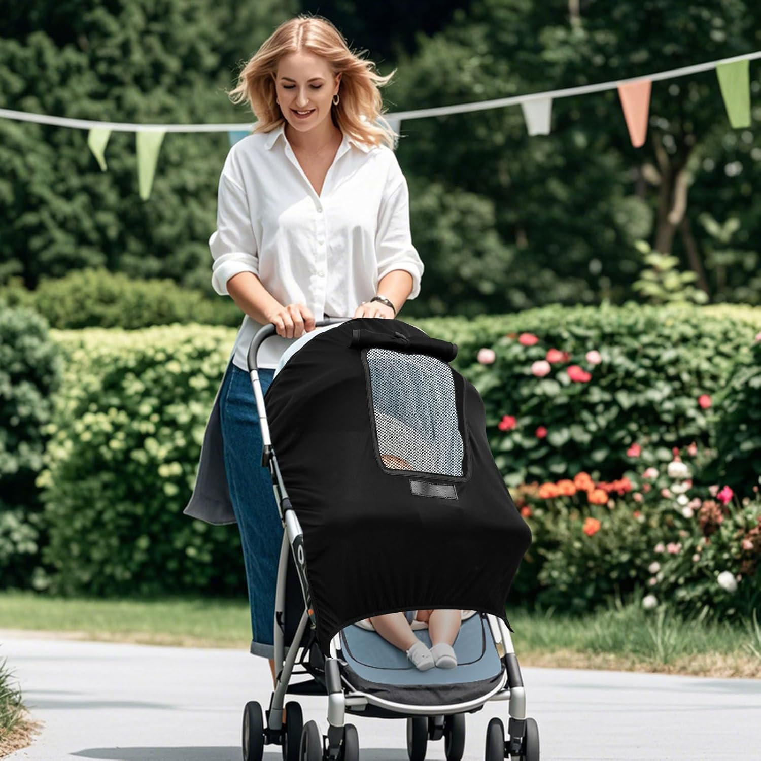 Stroller Sun Shade for Baby, Breathable Sun Protection Pushchair Canopy with Skylight Lightweight Pram Parasol Easy to Assemble for Stroller (With Skylight)