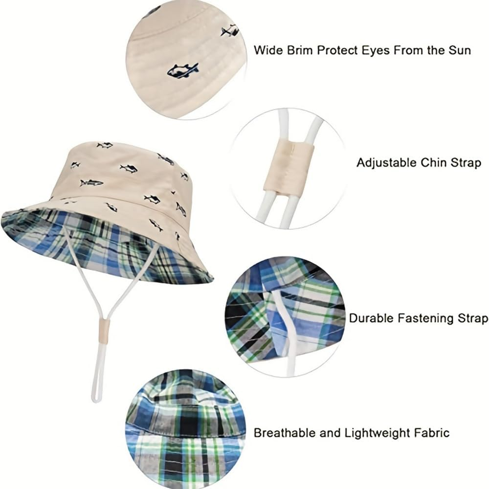 Baby Toddler Kids Bucket Sun Hat Summer Sun Protection Beach Hat for 6 Months - 4 Years Boys Girls