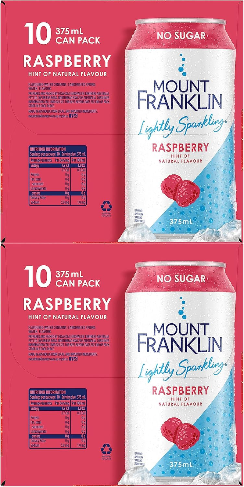 Mount Franklin Lightly Sparkling Water Raspberry Multipack Cans 20 X 375 Ml image number 1