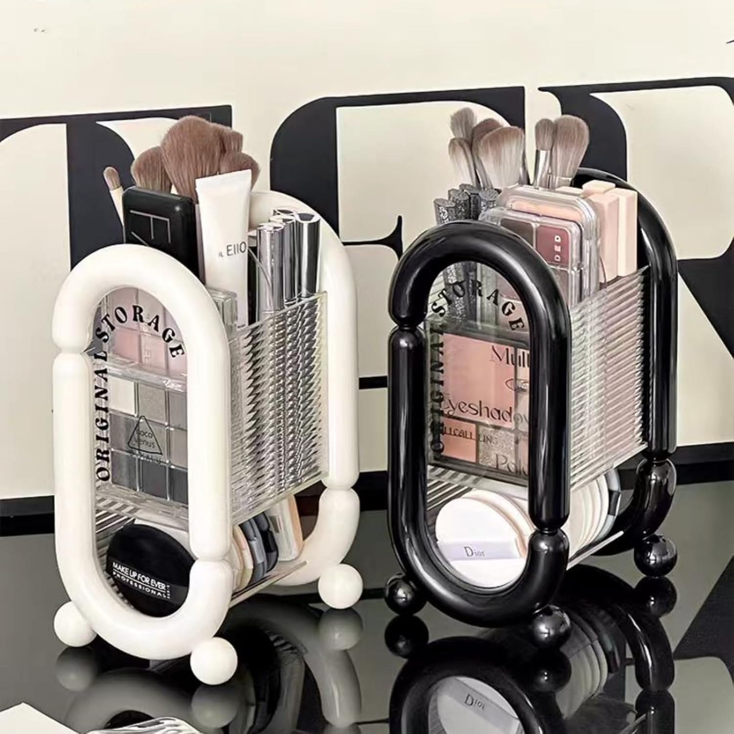 Cozioz Makeup Organizer Brush Holder &ndash; Large Capacity Cosmetics Storage Box for Vanity, Desktop, and Bathroom Countertop &ndash; Makeup Brushes Container (Black)