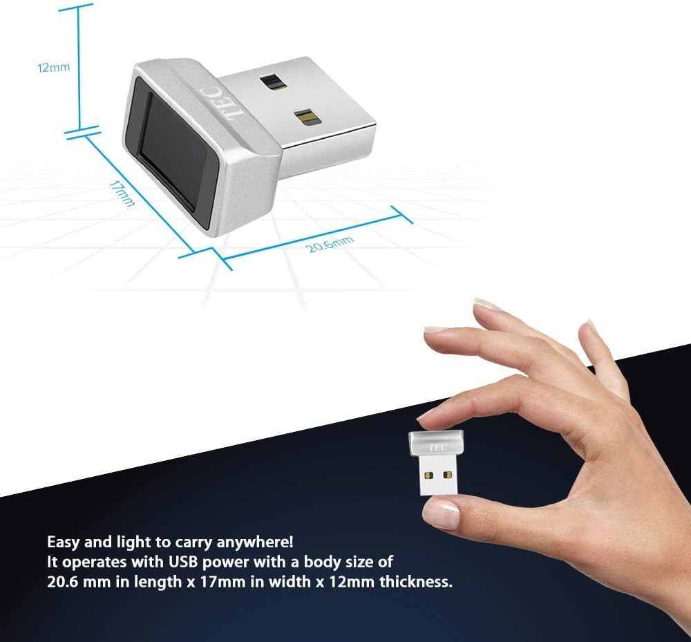 Mini USB Fingerprint Reader for Windows 10 Hello, TEC TE-FPA2 Bio-Metric Fingerprint Scanner PC Dongle for Password-Free and File Encryption, 360&deg; Touch Speedy Matching Security Key image number 4
