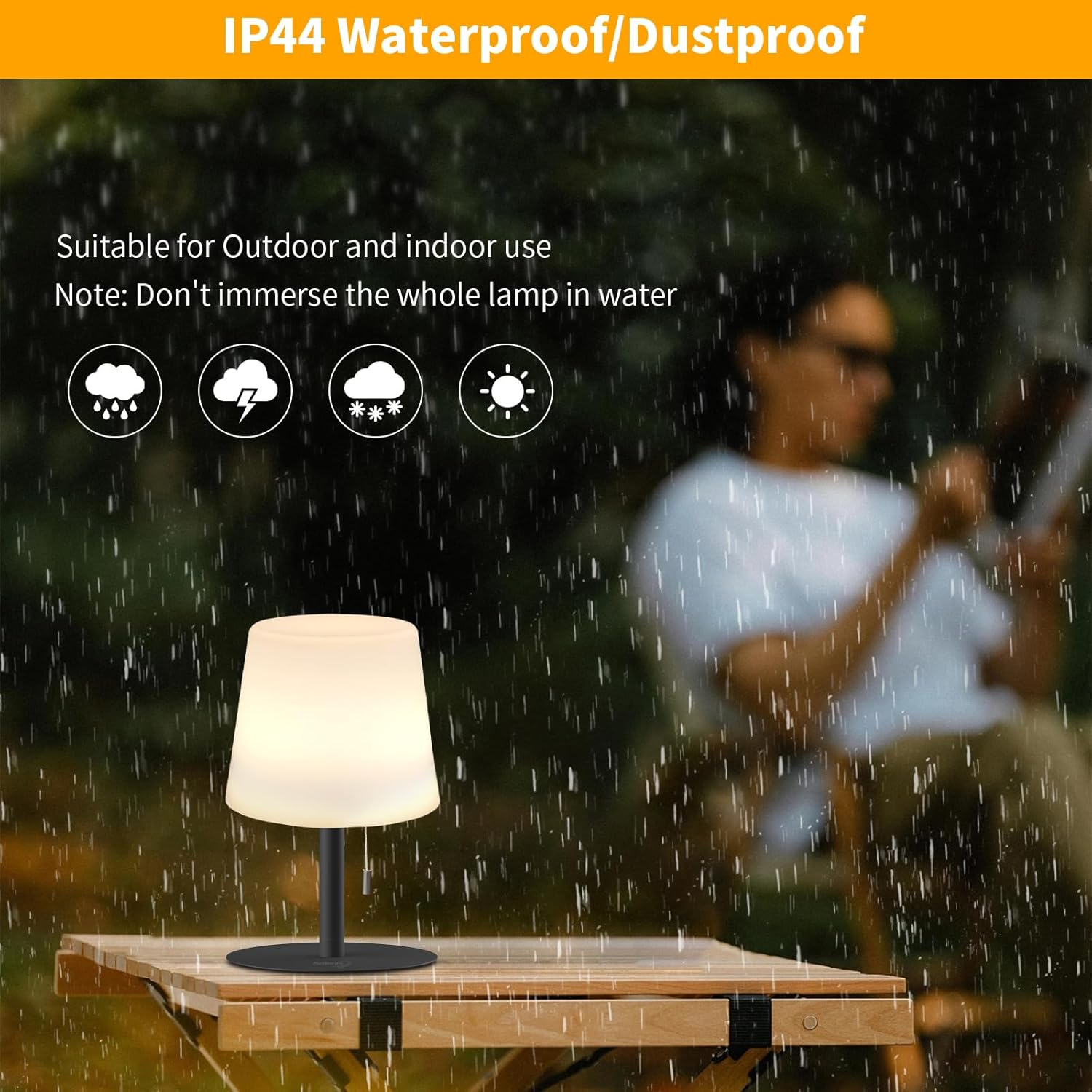 Tulbeys Warm & RGB Cordless Lamp for Outdoor Patio Decor | Battery Powered | Farmhouse Table Lamp | White Desk Lamps for College Dorm Room | Shower Lamps Waterproof Lampshade & Metal Base image number 4