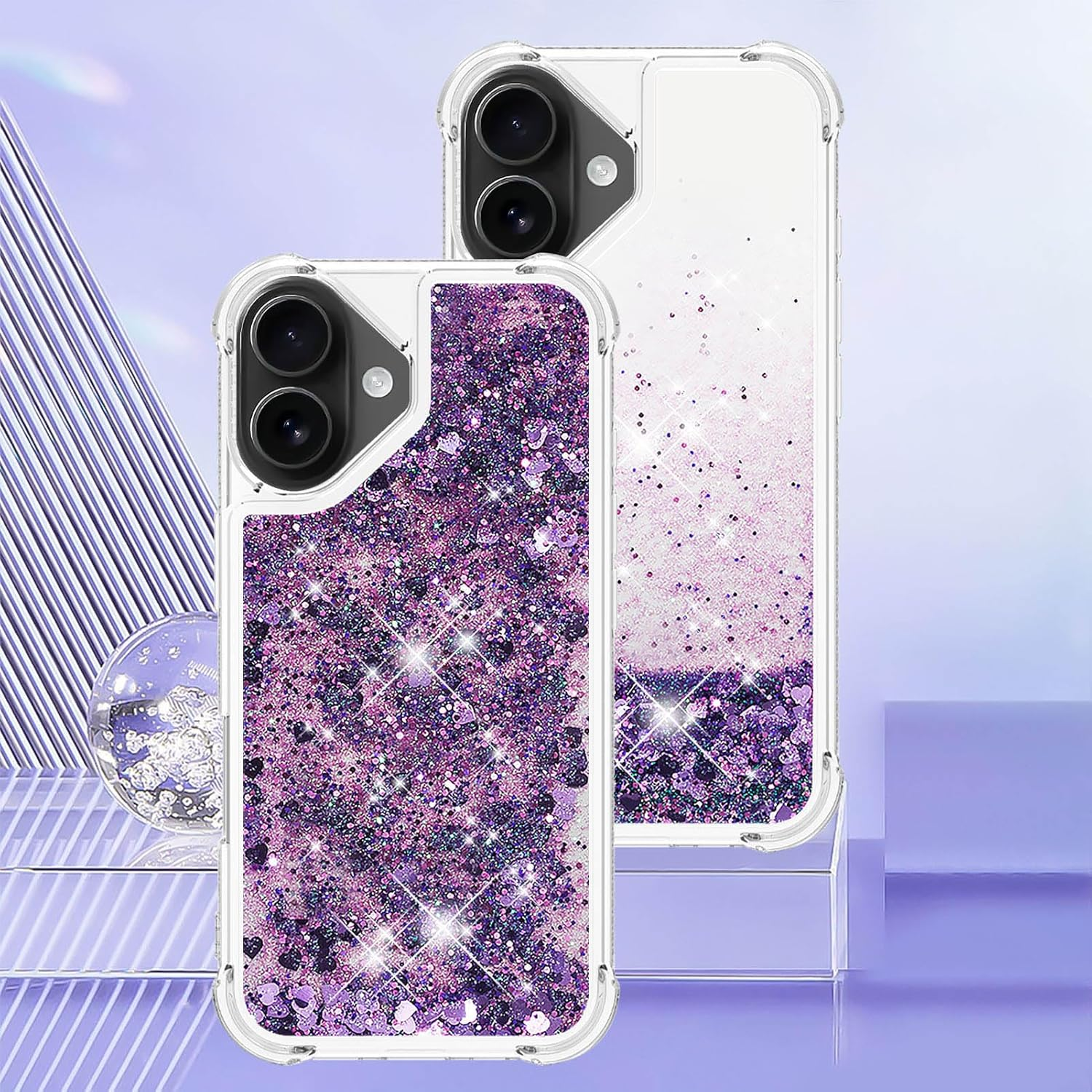 COTDINFOR Case for Iphone 17 Glitter Cover Liquid Shockproof Transparent Mobile Phone Case Quicksand Flowing Protective Case Silicone Mobile Phone Case for Iphone 17 Purple YBWTLS. image number 6