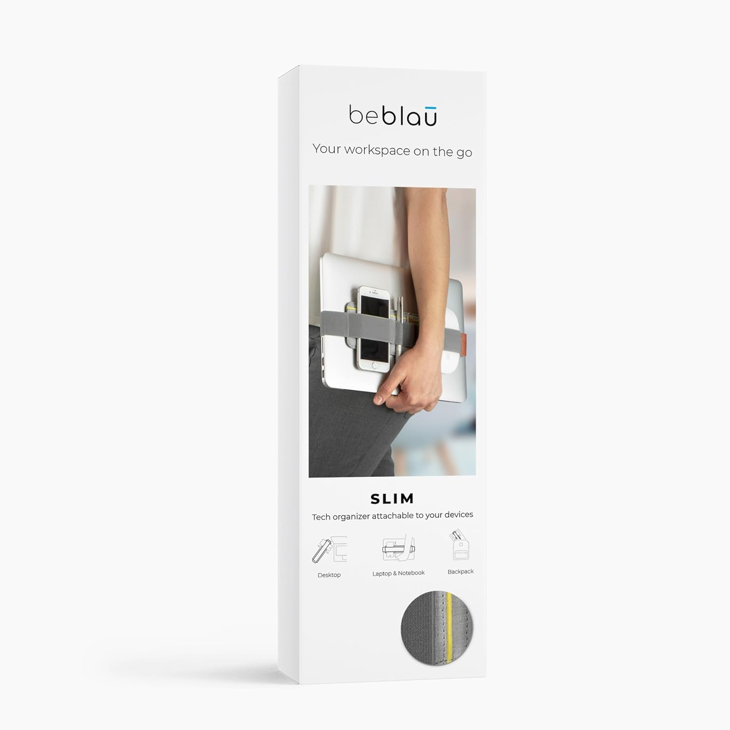 Beblau SLIM Portable Tech Organizer Attachable to Your Laptop & Notebook | Backpack & Desktop Organizers Office, Home & School | Working from Home Solution | Laptop Accessories - Blue image number 6