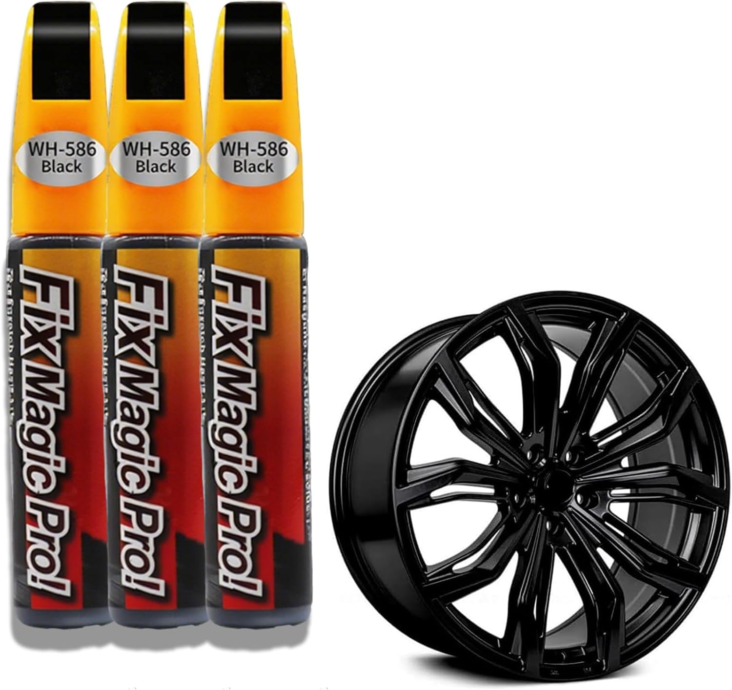 Black Alloy Wheel Touch up Paint Pen - Gloss Black Scratch Remover for Alloy Rims, Quick Repair Chip & Curb Rash, Universal for All Cars, Durable & Weather-Resistant