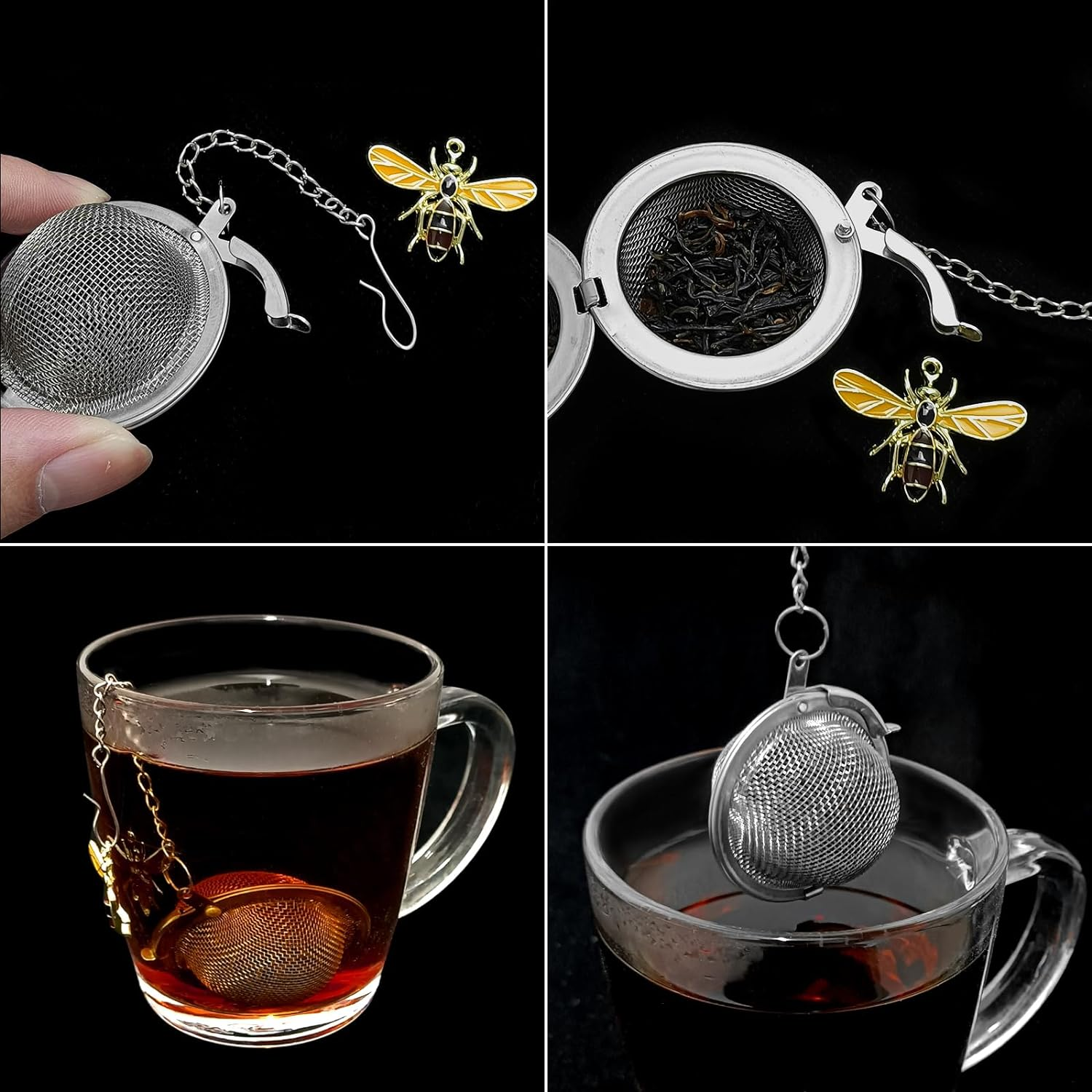 Stainless Steel Mesh Tea Infuser, 2.1 Inch Tea Ball with Honey Bee Pendant Tea Strainer Tea Diffuser Tea Steeper for Filtering Tea,Tea Infusers for Loose Tea (Bee, 2PC) image number 5