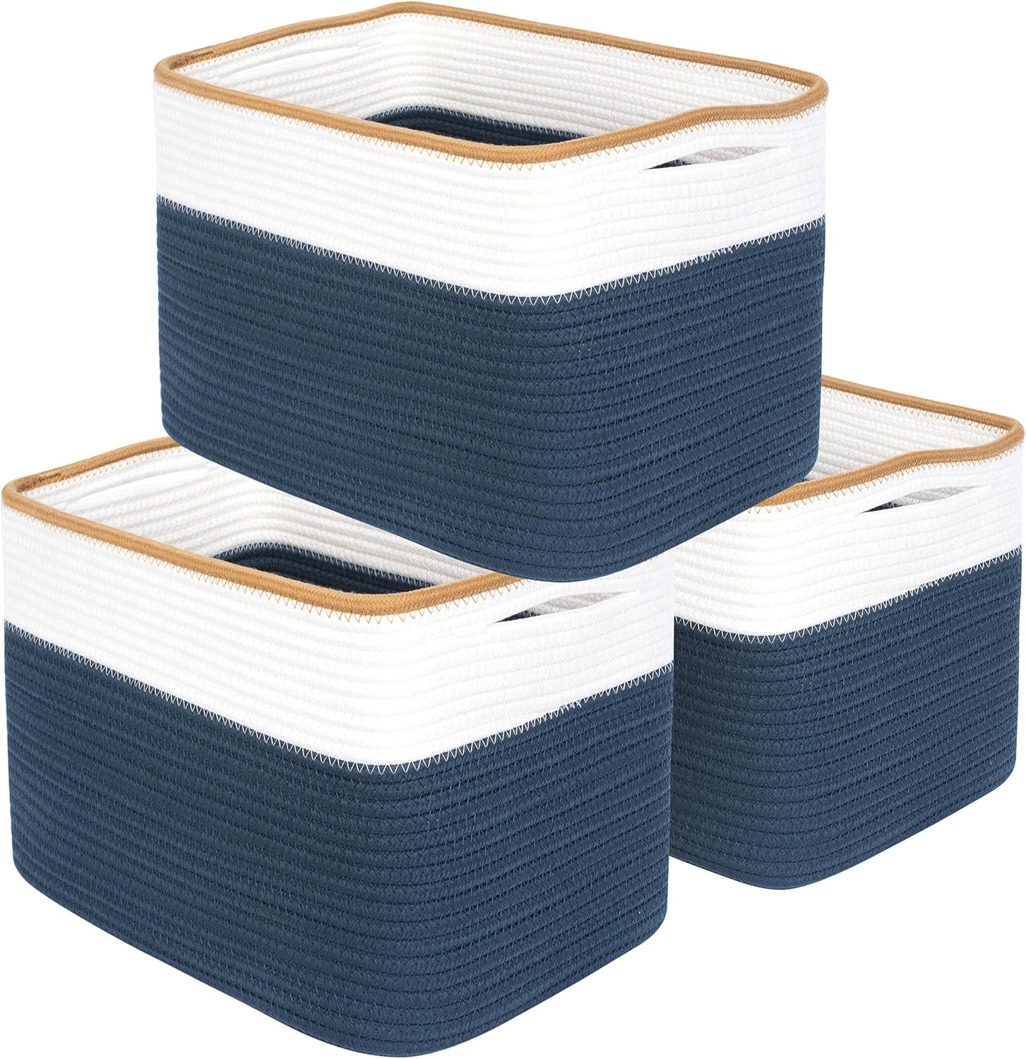 MINTWOOD Design 3-Pack Storage Baskets for Shelves, Playroom and Classroom, Book Basket, Decorative Storage Cube Bins, Woven Closet Organizers, Pantry and Shoe Organizer, 3-Tone Grey