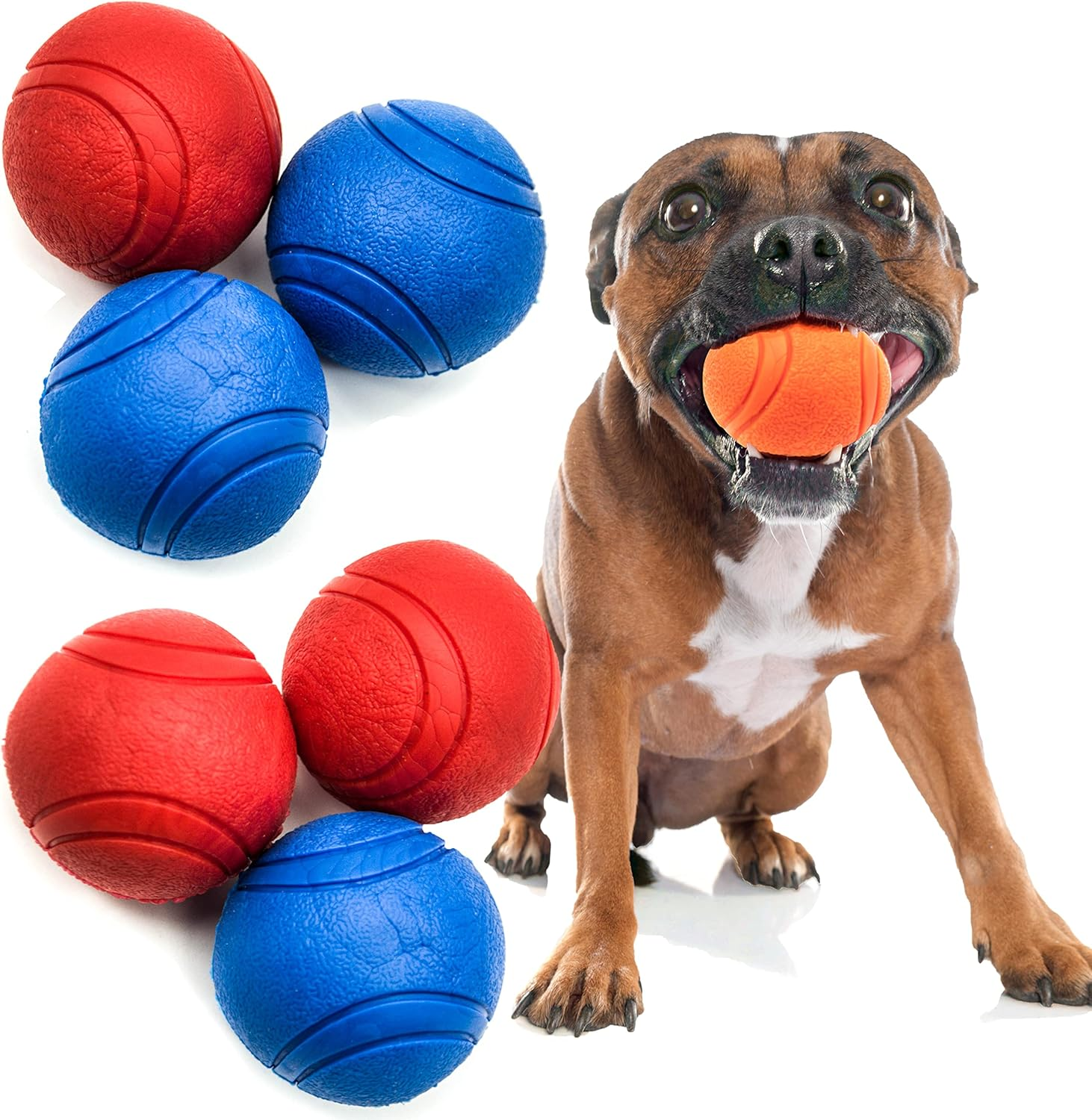 2 X Strong Solid Rubber Ball HIGH BOUNCING Tough Dog Toys Indestructible Virtually Interactive Dog Toys for Boredom Strong Natural Rubber Balls for Dogs (Blue+Orange (2 Balls), 2 Inches)