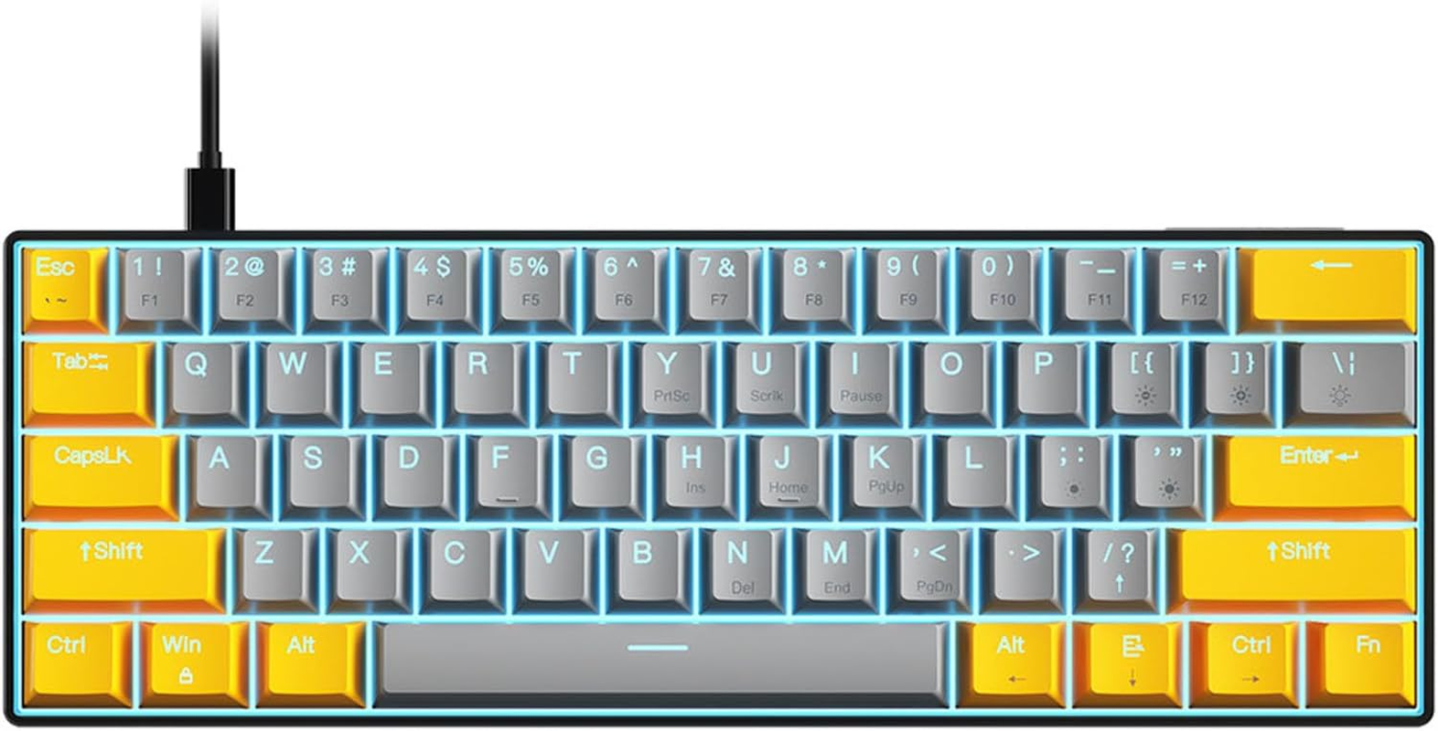 Mechanical Keyboard, 60% Mechanical Gaming Keyboard with LED Backlit, 61 Keys Compact Mini Wired Keyboard, Mechanical Shaft Switches, for Windows PC Laptop Gamer (Black Blue