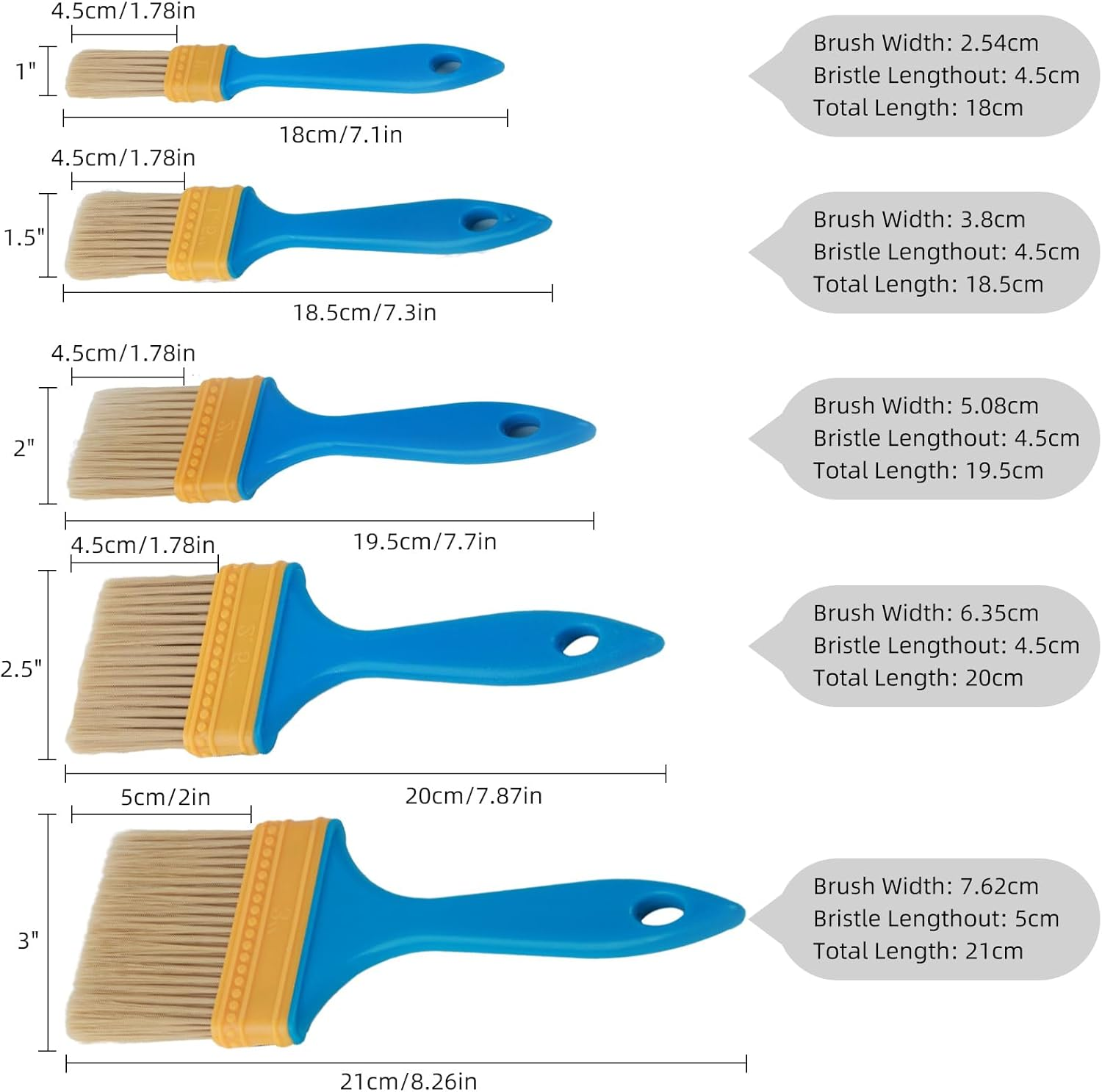 Paint Brushes - 5 PCS Flat and Angle, Paint Brush for All Latex and Oil Paints & Stains - Home Improvement - Interior & Exterior Use Paint Brush image number 3