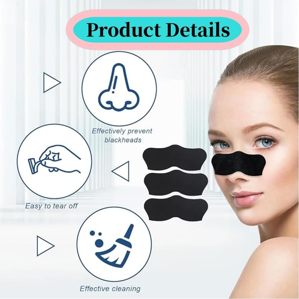 Nose Strips, 50 Pcs Deep Cleansing Pore Strips, Blackhead Remover,Blackhead Removal Tool,Suitable for Men and Women Black