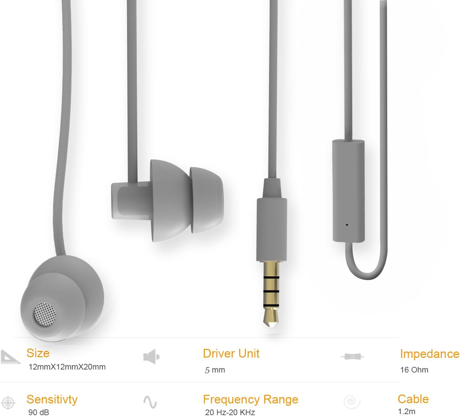 MAXROCK Sleeping Headphones, In-Ear Soundproof Earplug Soft Earbuds with Mic Noise Cancelling Sleep Earphones Earpods for Side Sleeper, Insomnia, Snoring, Air Travel, Bedtime Listening&hellip; (Gray) - Gray image number 2