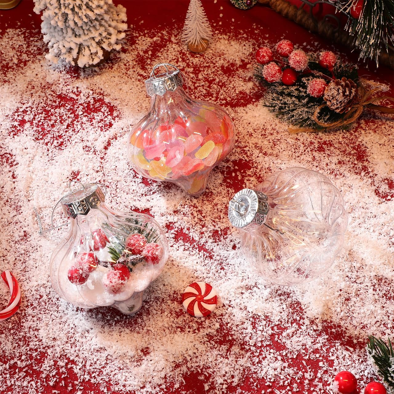 8Pcs Clear Fillable Plastic Christmas Tree Hanging Ornaments DIY Xmas Balls Decoration for Holiday Parties Transparent Bauble Decor and Shatterproof image number 1