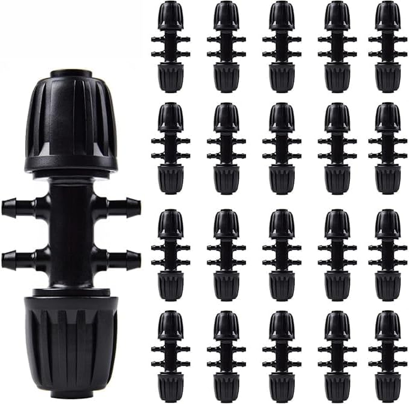 20PCS Barbed Tee 1/2" to 1/4" Drip Irrigation Fittings, Anti-Drop Barbed Hose Parts Connectors for 12Mm/16Mm to 4Mm/7Mm Drip Systems 6 Way Adapter（Black） image number 4