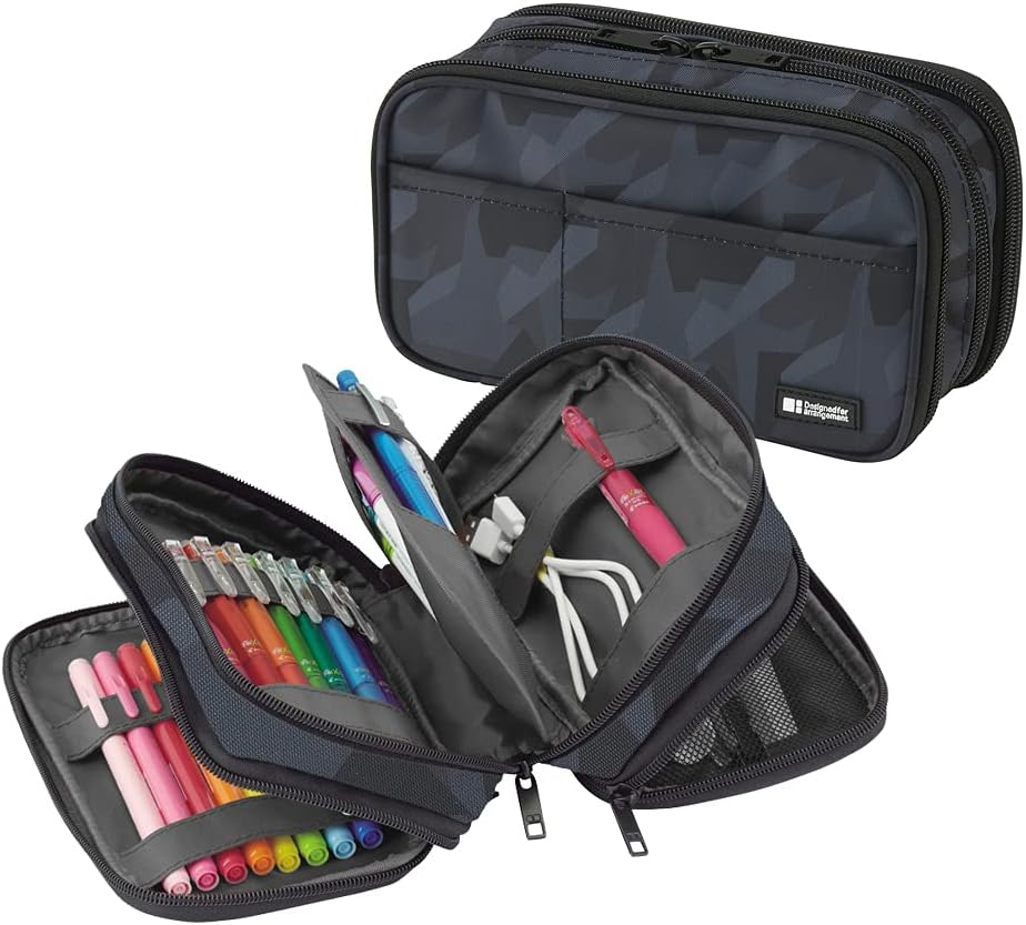 LIHIT LAB Large Capacity Double Zipper Pencil Case for School Office College, Big Capacity 6 Compartments Pencil Bag Holder Adults Teen Boys Girls, Travel Cosmetics Storage, Yellow Green (A7555-6)