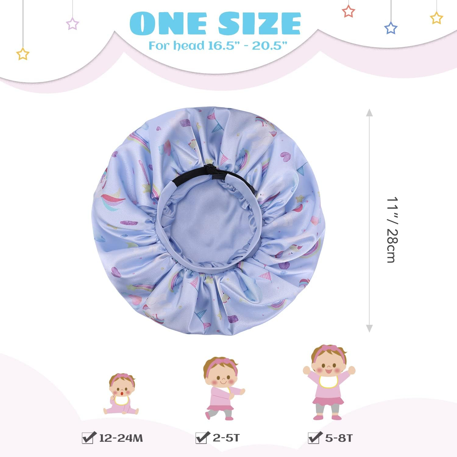 Hat Hut Kids Satin Bonnet Sleep Cap for Curly Hair Adjustable Silk Hair Cap for Baby Sleeping Hair Bonnet for Toddler Child image number 4