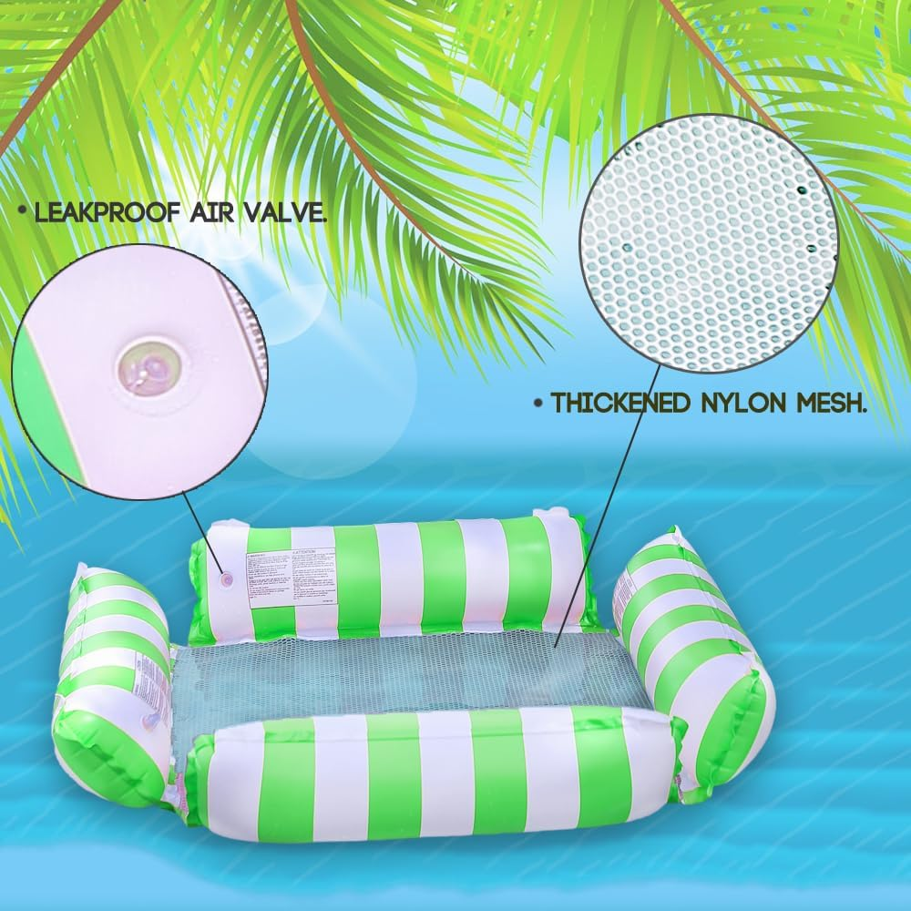 2 Pack Pool Hammock Floating Chair Lounge for Adults and Kids,4 Side Stripe Pattern Inflatable Swimming Float Water Sofa for Pool Party image number 1