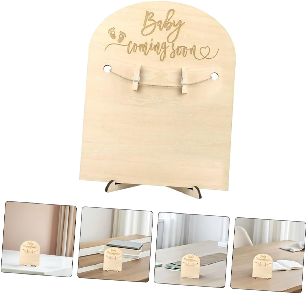 ADOCARN 2Sets Wooden Memorial Cards Birth Announcement Sign Stand and Clips Newborn Commemorative Plaque for Shower Gifts Hospital Sign Display image number 1