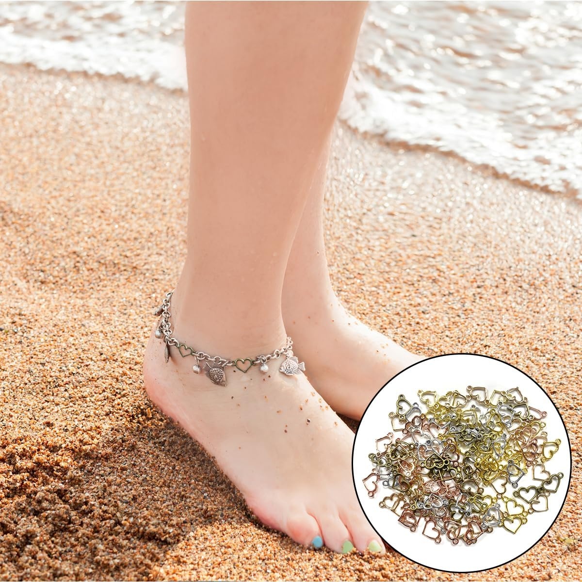 BEZANU Metal Heart Charms, 100 PCS Multicolor Alloy Heart Connector Pendant for Jewelry Making, Bracelets, Art Craft (5 Colors) image number 4