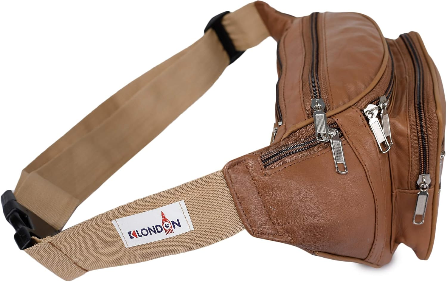 K London Leather Tan Men Women Waist Bag Fanny Bag Travel Pouch Passport Holder (1446_Tan), Beige, L, Fashion Waist Packs - Brown image number 2