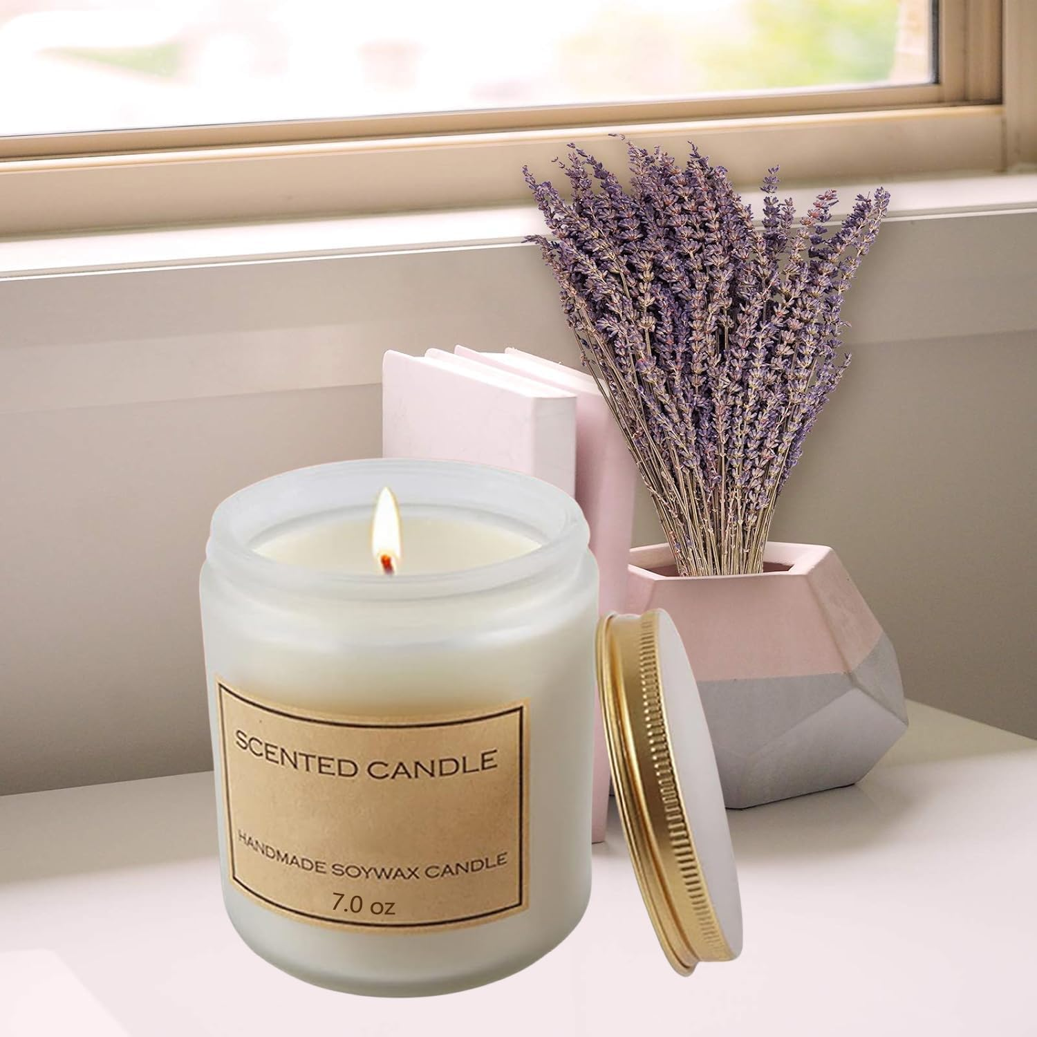 Scented Candles Gift,7Oz Natural Soy Wax Candle,Long-Lasting Aromatherapy Candle for Home Decor & Fragrance(Lavender & Lemon) image number 5