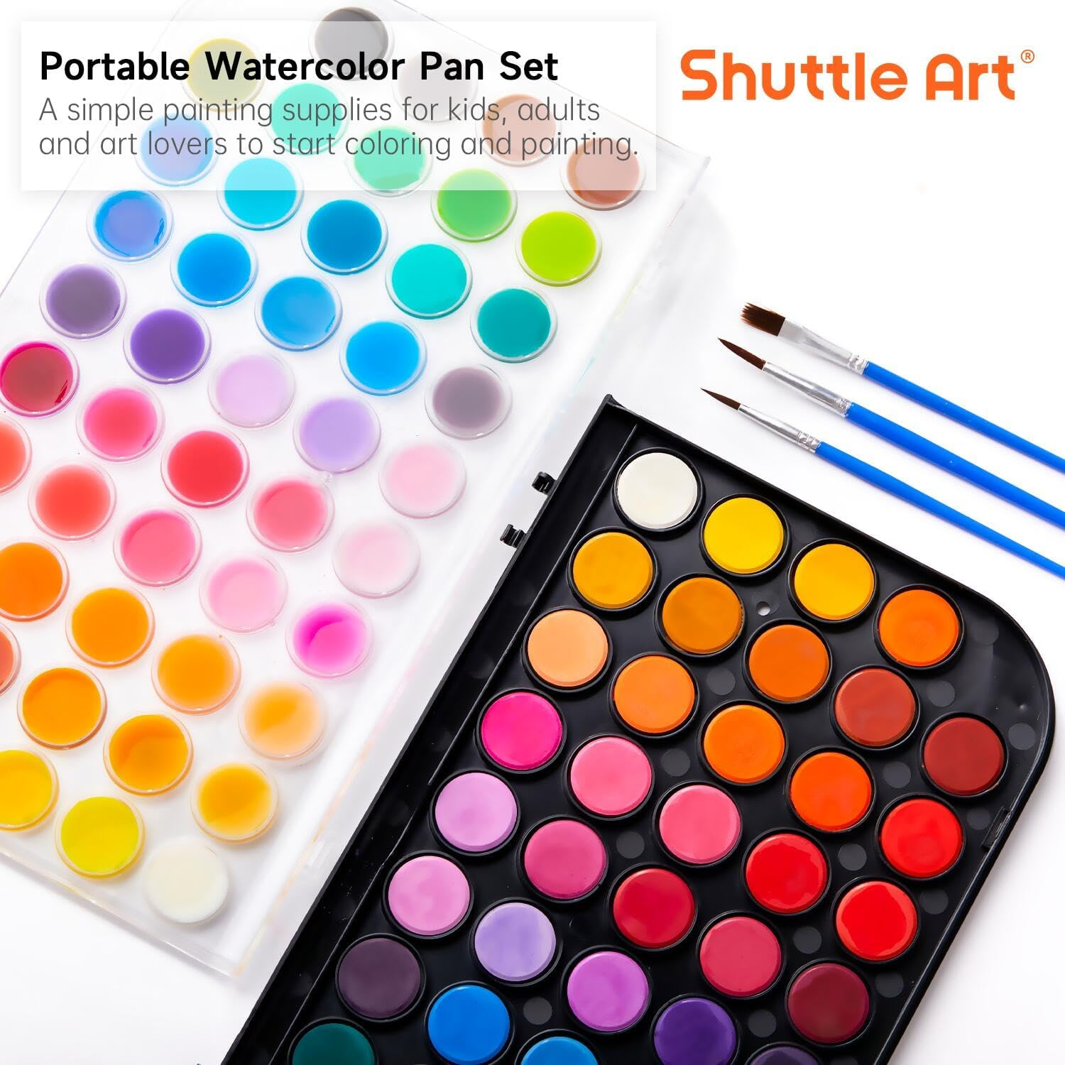 Shuttle Art 48 Colours Watercolour Paints, Watercolour Paint Set with 3 Paint Brushes Easy to Blend Colors, Non-Toxic Perfect for Kids Adults Beginners Artist Watercolour Painting image number 3