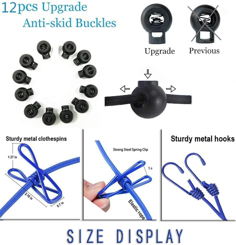 LALOCAPEYO 2Pcs Portable Clothesline with 12 Clothespins for Camping Hotel Indoor & Outdoor Blue 11 Feet Rope Anti-Skid Clips,Wind-Proof Clothes Drying Line,Travel Retractable Clothesline(Blue+Black) image number 1