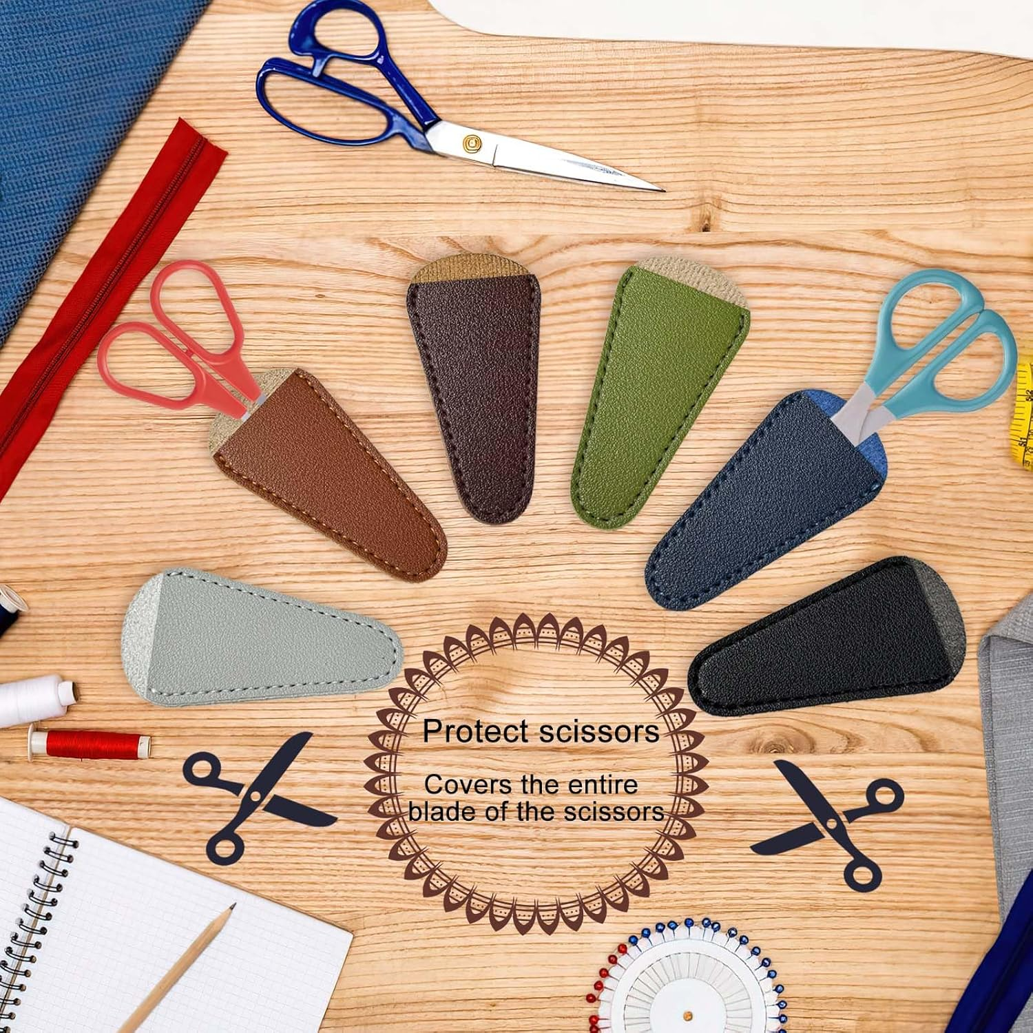10 Pcs 2.95&times;1.45In Embroidery Scissors Sheath, Small Scissors with Cover Scissors Protective Cover Scissors Leather Sheath for Scissors Protection (Multicolour) image number 6