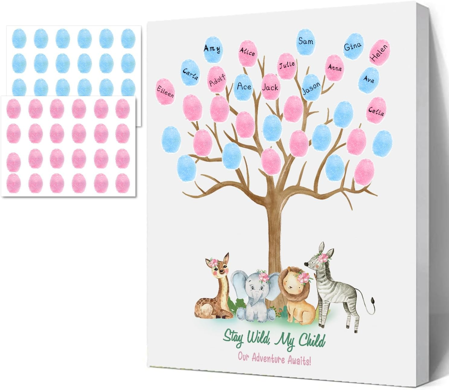 Sirjiera Gender Reveal Fingerprint Book, Baby Shower Message Canvas, Fingerprint Message Book with Stickers, Baby Shower Decoration for Expectant Mothers, Gender Reveal Keepsake