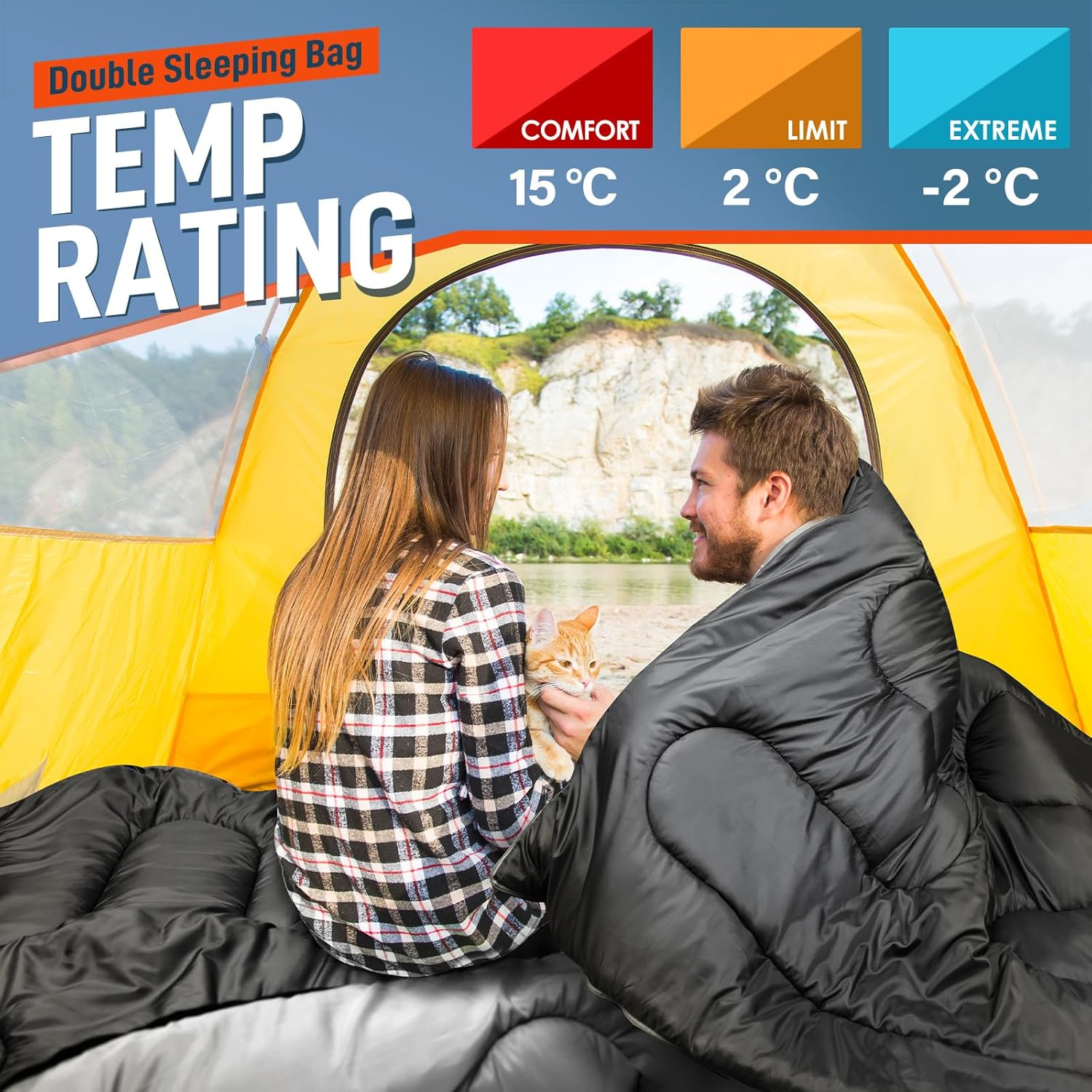 MEREZA Double Sleeping Bag for Adults Mens with Pillow, XL Queen Size Two Person Sleeping Bag for All Season Camping Hiking Backpacking 2 Person Sleeping Bags for Cold Weather & Warm image number 4