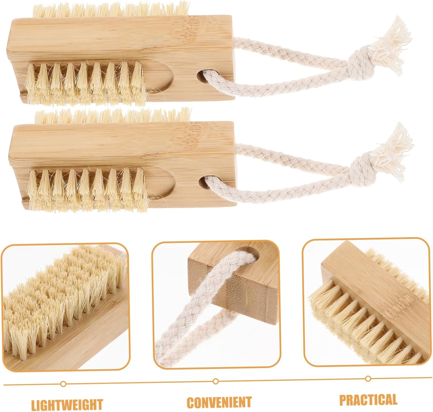 NULYLU 2Pcs Heavy Duty Bamboo Sisal Nail Brush for Fingernails Cleaning Professional Nail Scrubber image number 5