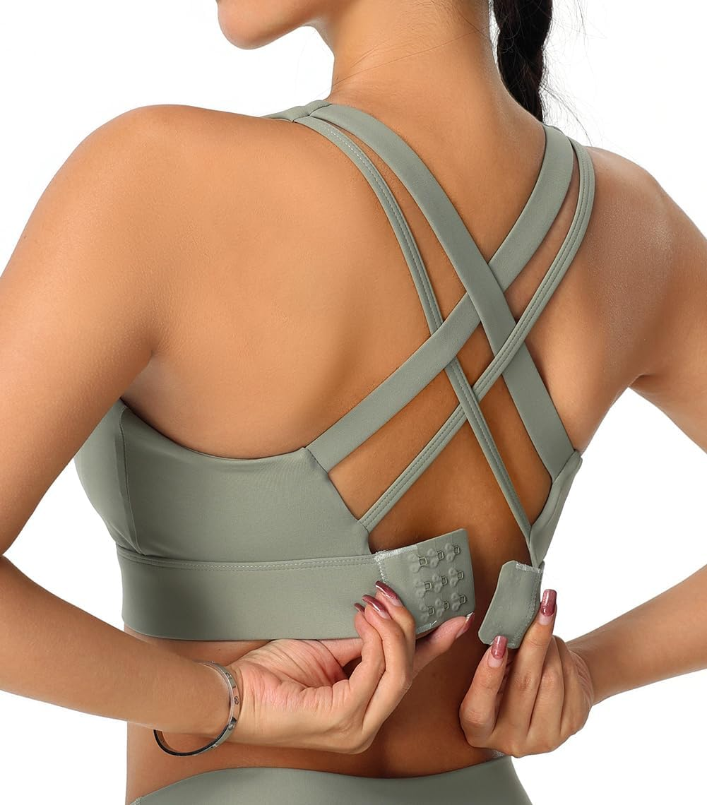 High Impact Sports Bra for Women - Criss-Cross Back, Molded Cups, Hook and Eye Closure - High Support Running Bra