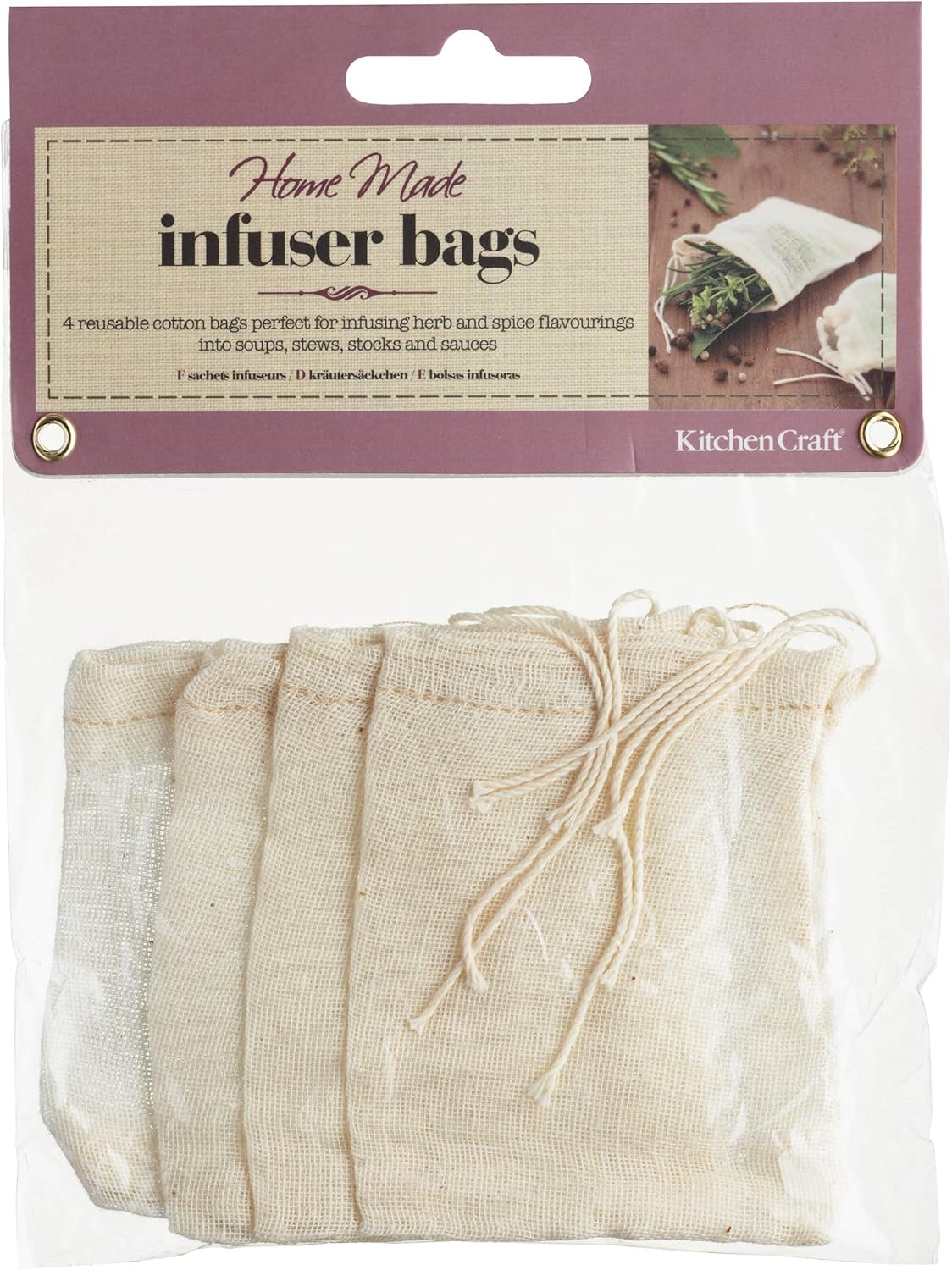 Kitchencraft Home Made Spice Cooking, Pack of 4 Reusable Bouquet Garni Infuser Bags image number 2