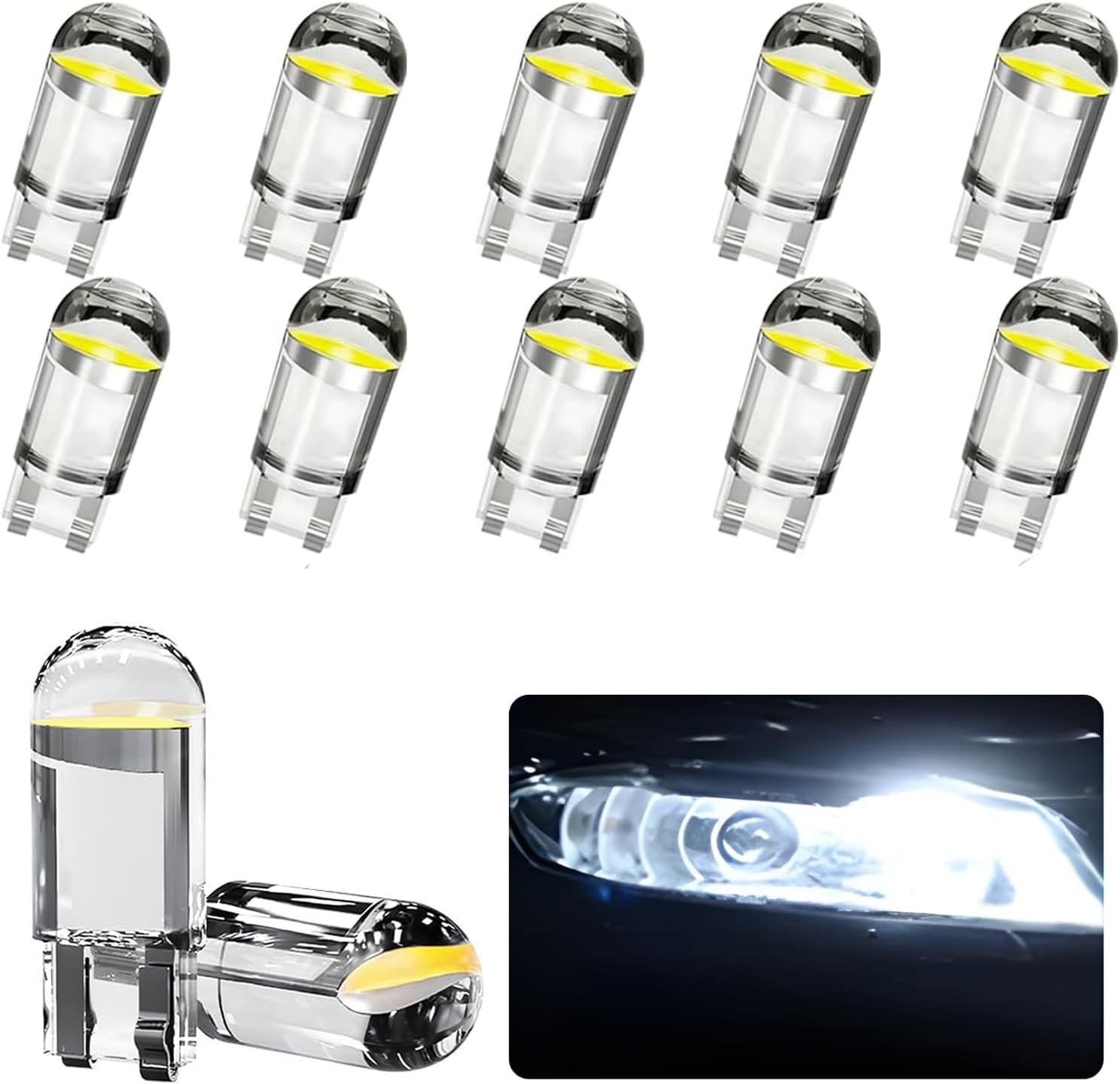 MAEZOE 10-Pack 194 LED Bulbs White, T10 Interior Led Lights Bulb for Cars, 168 2825 T10 W5W 6000K 3030 Bright Chips LED Replacement Bulb for License Plate Lights, Dome Map Light, Courtesy Light Bulbs image number 1