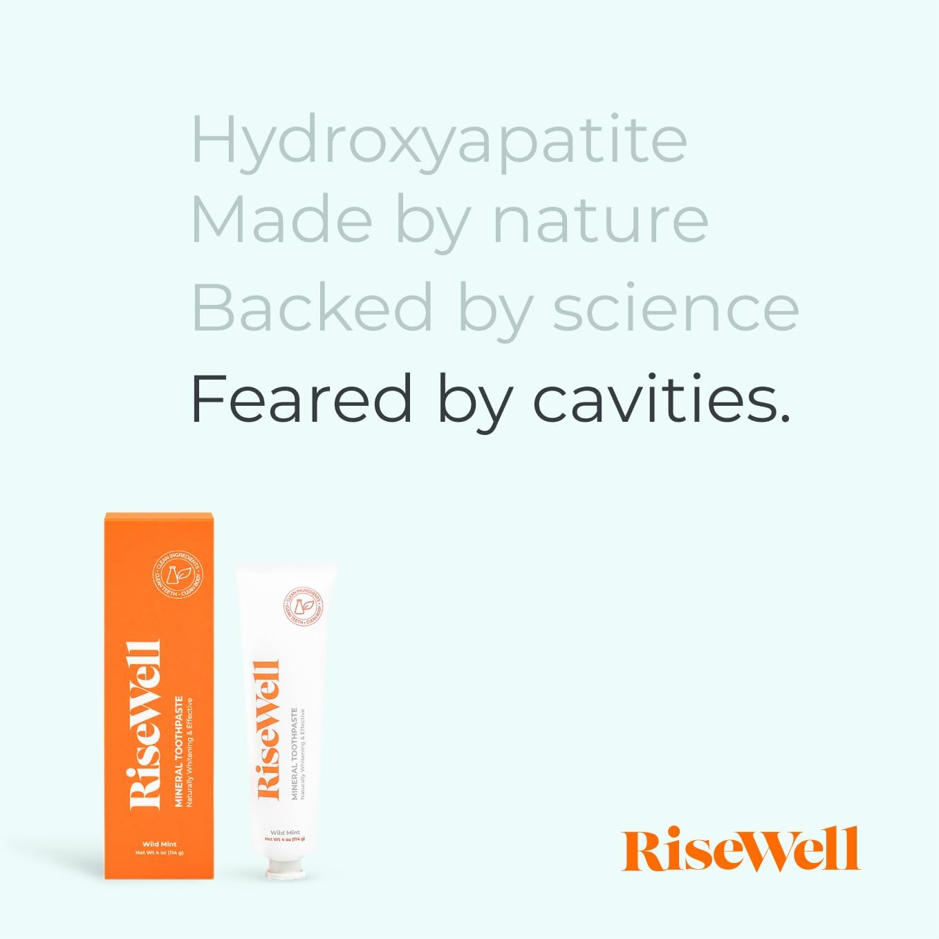 Risewell Mineral Toothpaste - Natural Hydroxyapatite, Fluoride-Free, Whitening, Sls-Free, Remineralizing for Sensitive Teeth - Dentist Formulated - Wild Mint, 114G image number 2
