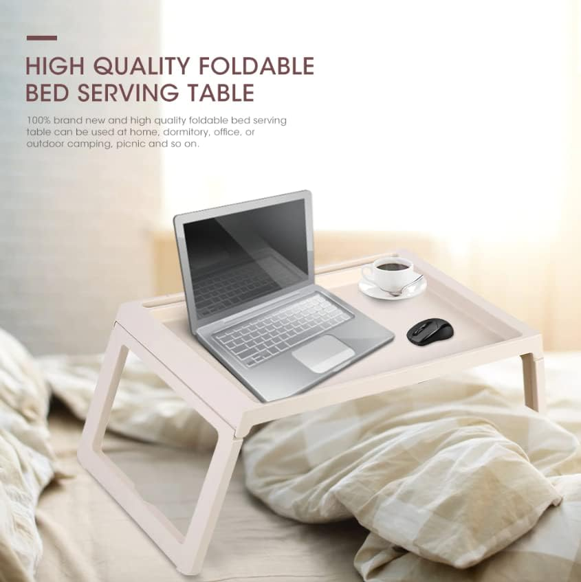 Multifunction Laptop Bed Desk with Foldable Legs for Home Office, Breakfast Serving Bed Stand Tray, Sofa Tray with Foldable Legs, Multifunction Lap Tablet with Drawer for Eating (White) image number 5