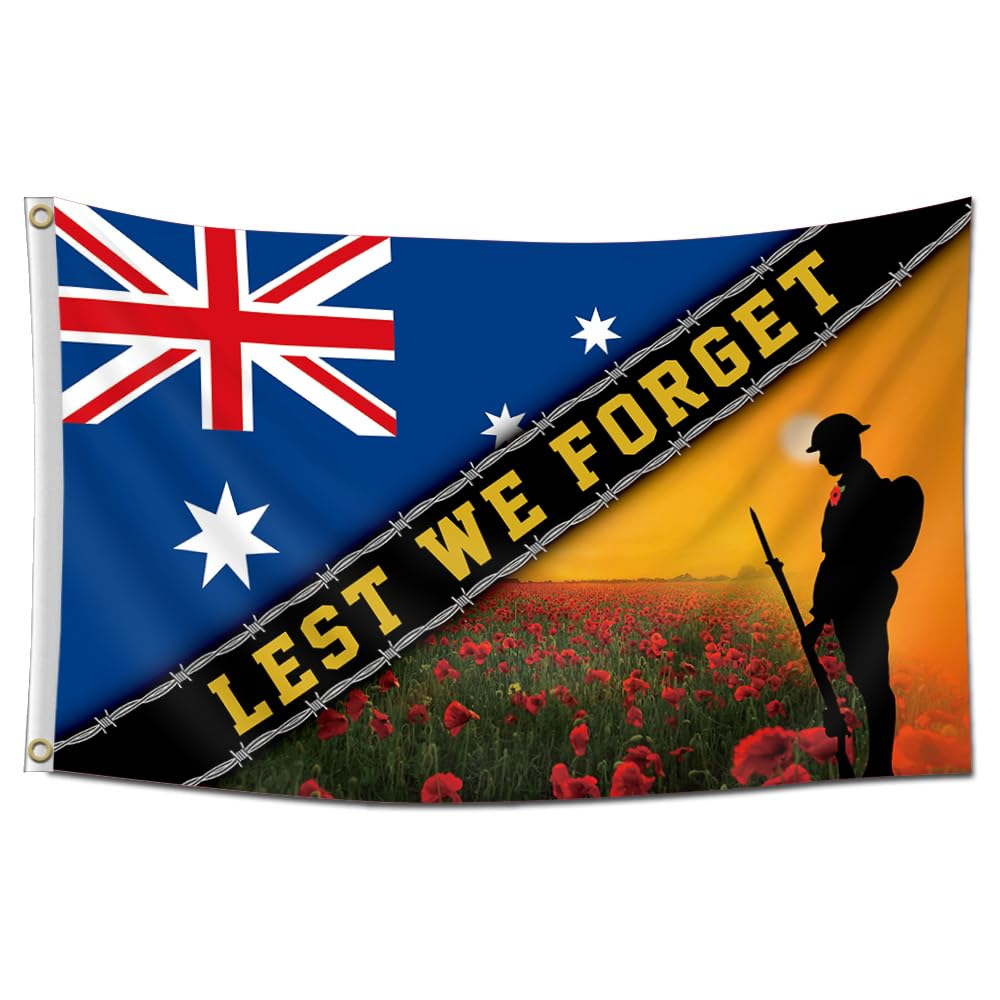 Australian Lest We Forget Flag 3X5FT Australia Anzac Day Flag 2 Grommet Decor Outdoor Flags for Memorial Day (Blue)