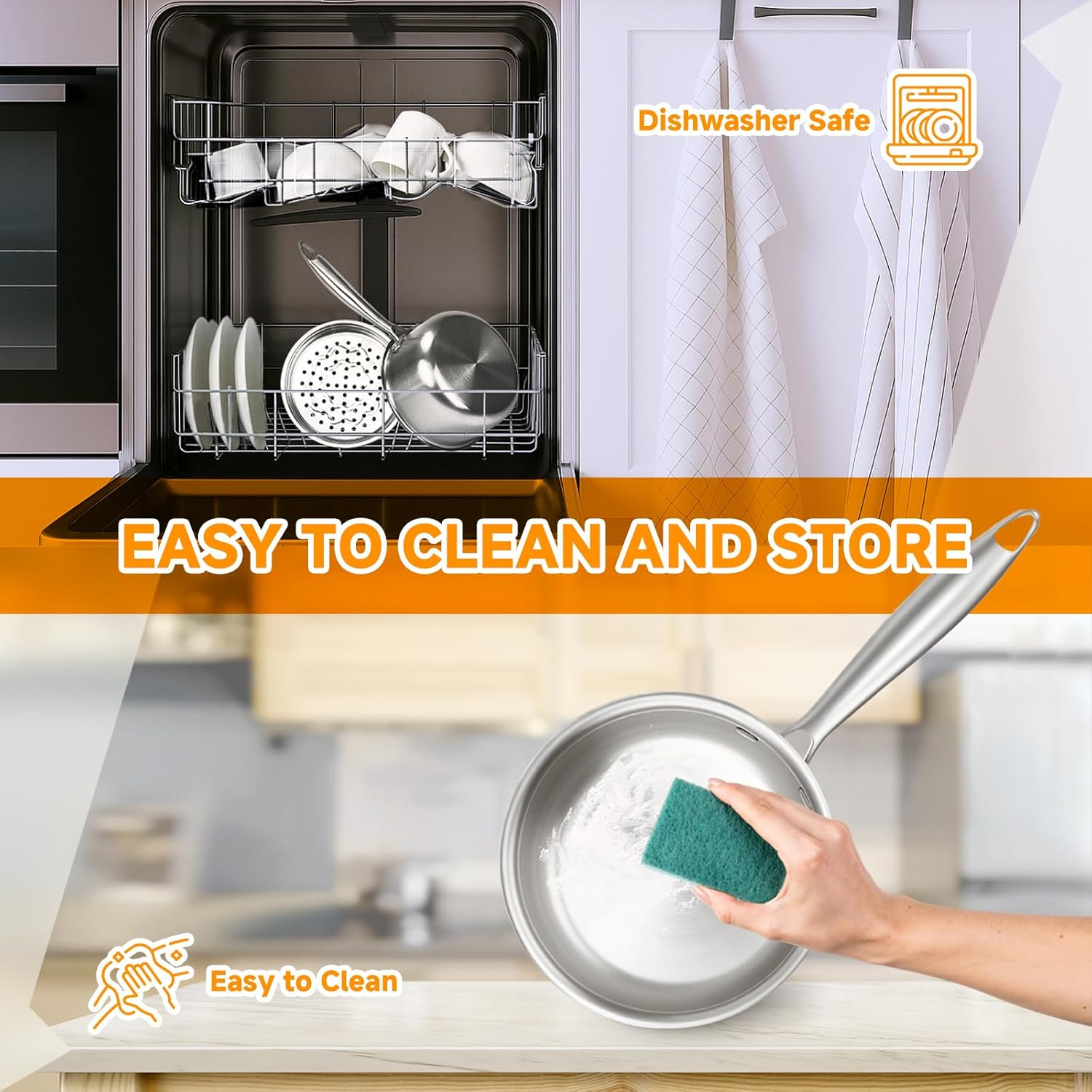 Shakico Stainless Steel Saucepan Pot - 1.5 Quart Tri-Ply Induction Cooking Pot with Vegetable Steamer Basket and Visible Lid, Saucepan Cookware, Sauce Pan for Boiling Milk, Pasta, Sauces, Grains image number 5