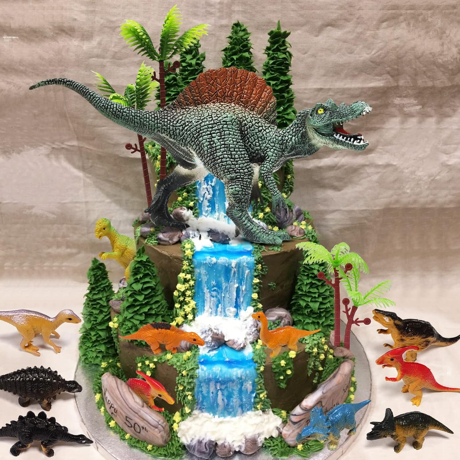 26 PCS Luminous Dinosaur Cake Toppers with Dinosaur Eggs Leaves Trees Cake Decorations for Birthday Party ,Dinosaur Themed Party, Wild Animals Party,Kids Party Cake Decorations (Dinosaur-D) image number 4