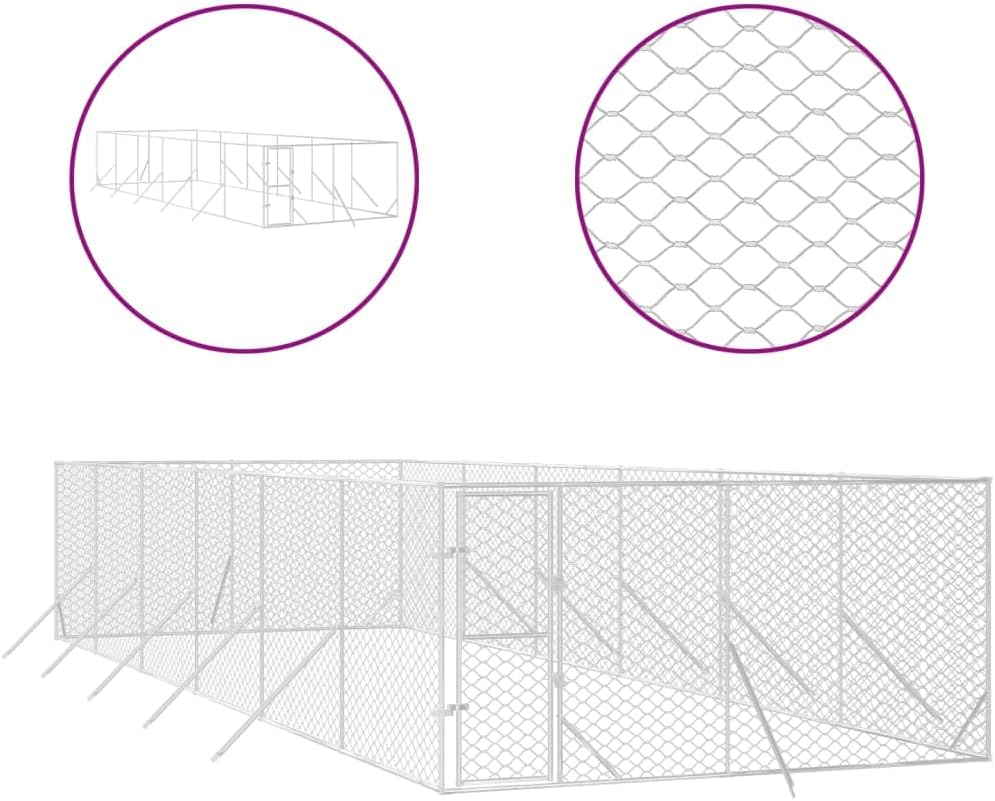 Outdoor Dog Kennel Silver 4X12X2 M Galvanised Steel Pet Shelter Large Enclosure