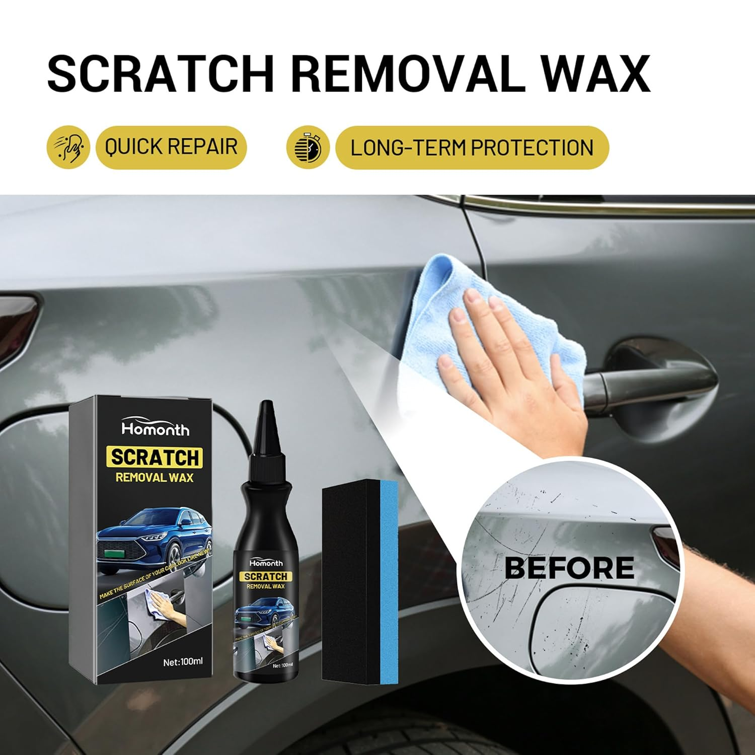 Emesak Quick Scratch Remover for Cars, Upgraded Scratch Remover for Vehicles, Car Paint Scratch Repair Kit, Car Scratch Repair with Sponge for Deep Scratches image number 4