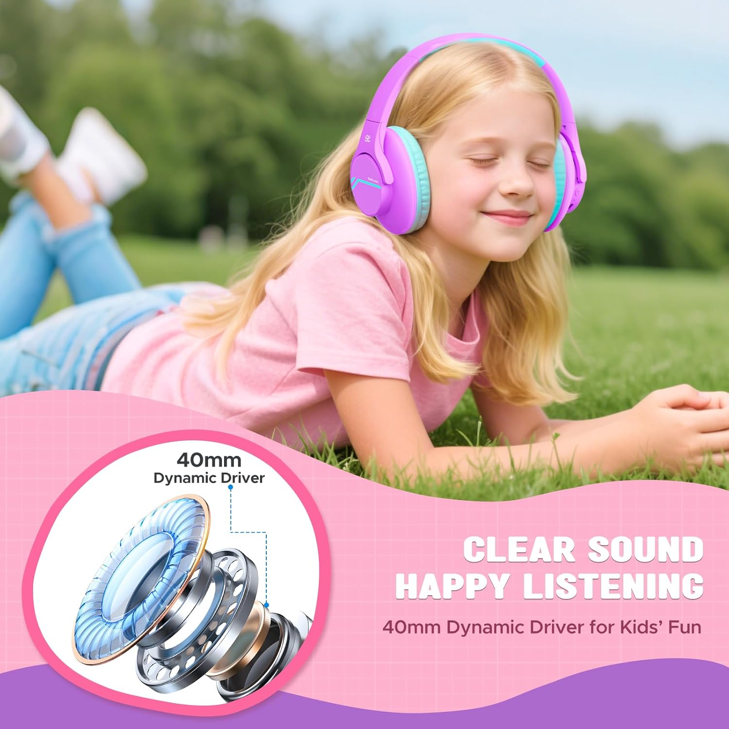 Steellumen Active Noise Cancelling Bluetooth Headphones Children, ANC Mode, Children'S Headphones Wireless, Bluetooth 5.4, 40H Playtime, 74/85/94Dba Safe Volume, Comfortable for Air Travel - Purple image number 4